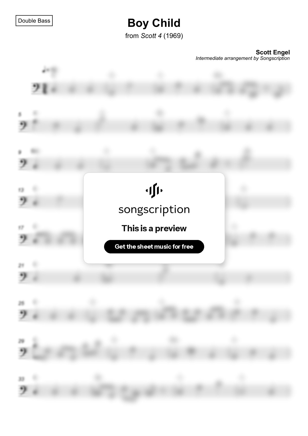 Intermediate Double Bass Sheet Music for "Boy Child" by Scott Engel