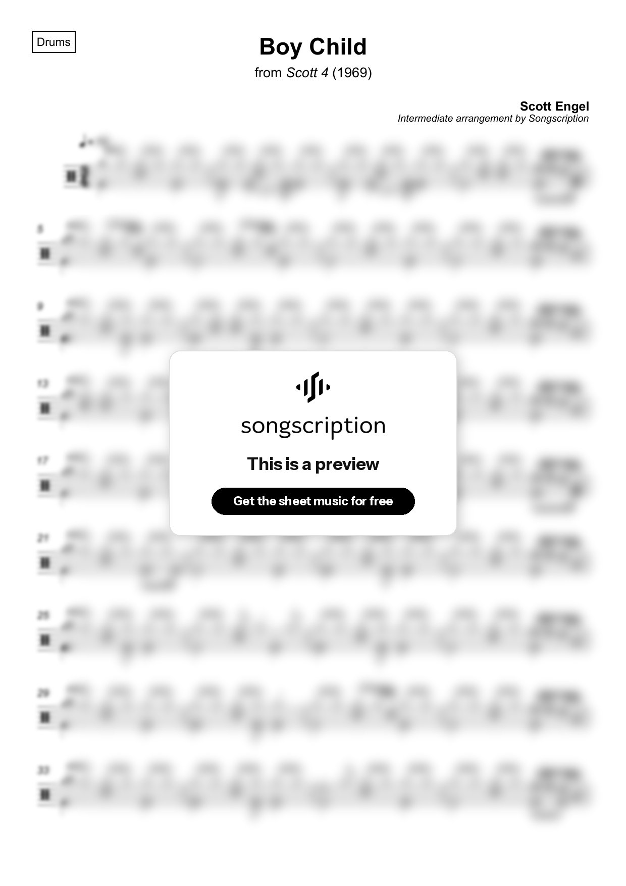Intermediate Drums Sheet Music for "Boy Child" by Scott Engel
