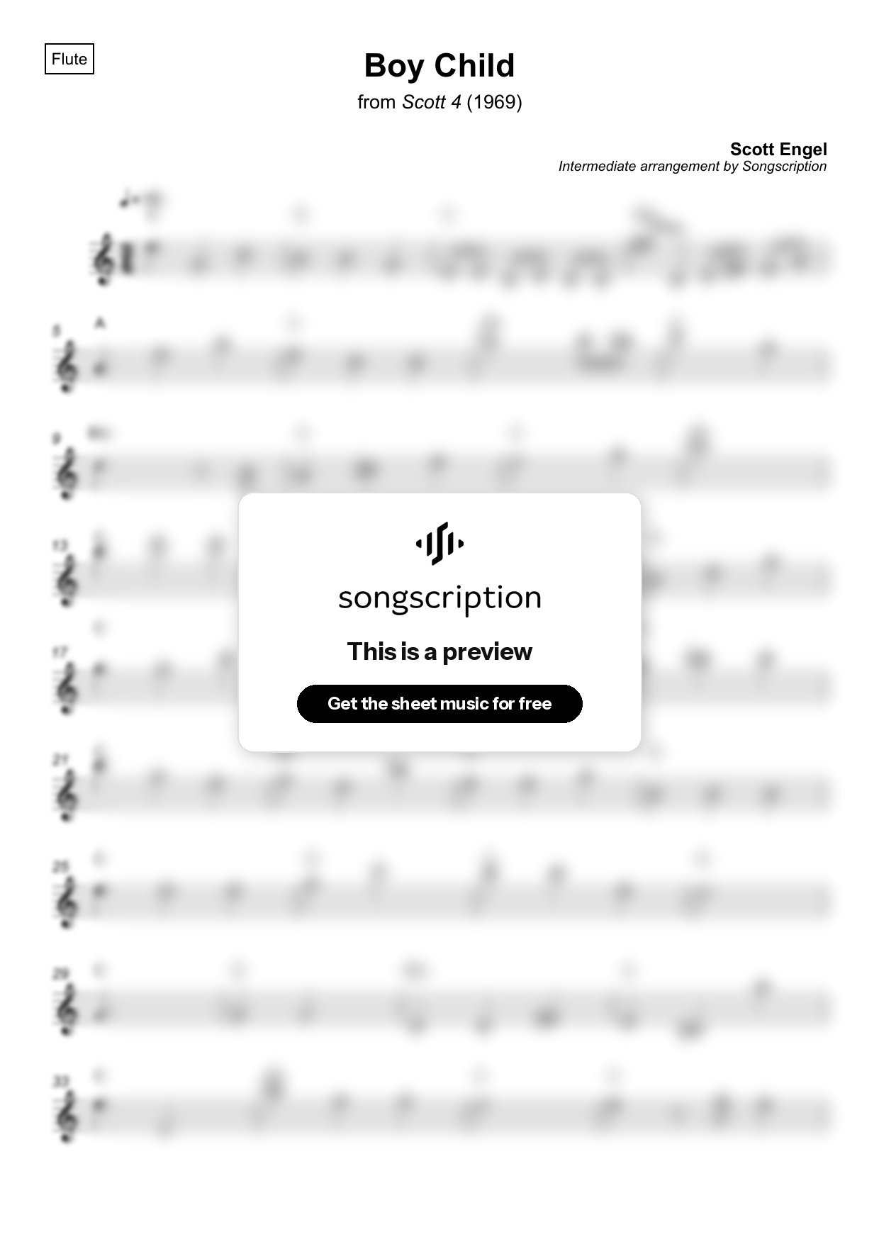 Intermediate Flute Sheet Music for "Boy Child" by Scott Engel
