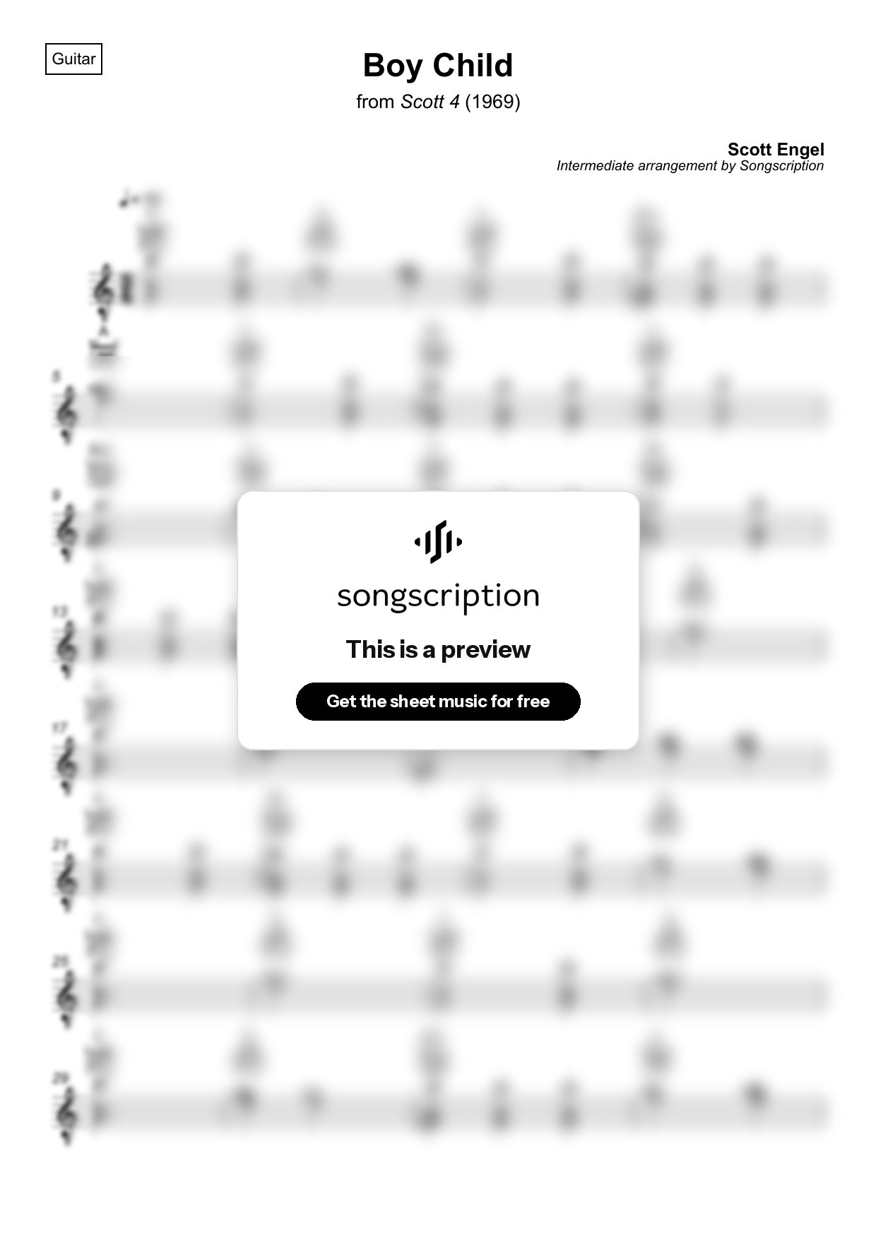 Intermediate Acoustic Guitar Sheet Music for "Boy Child" by Scott Engel