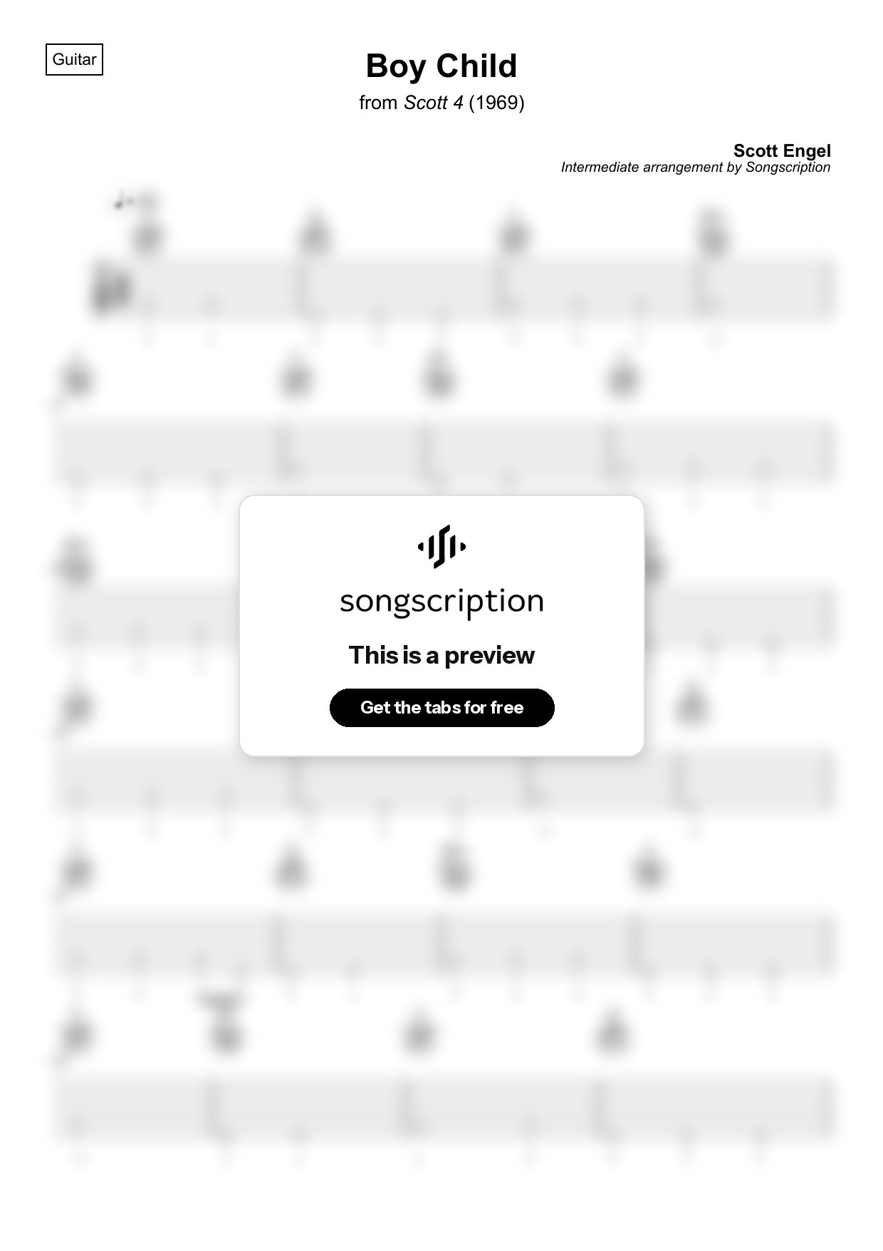 Intermediate Acoustic Guitar Tabs for "Boy Child" by Scott Engel