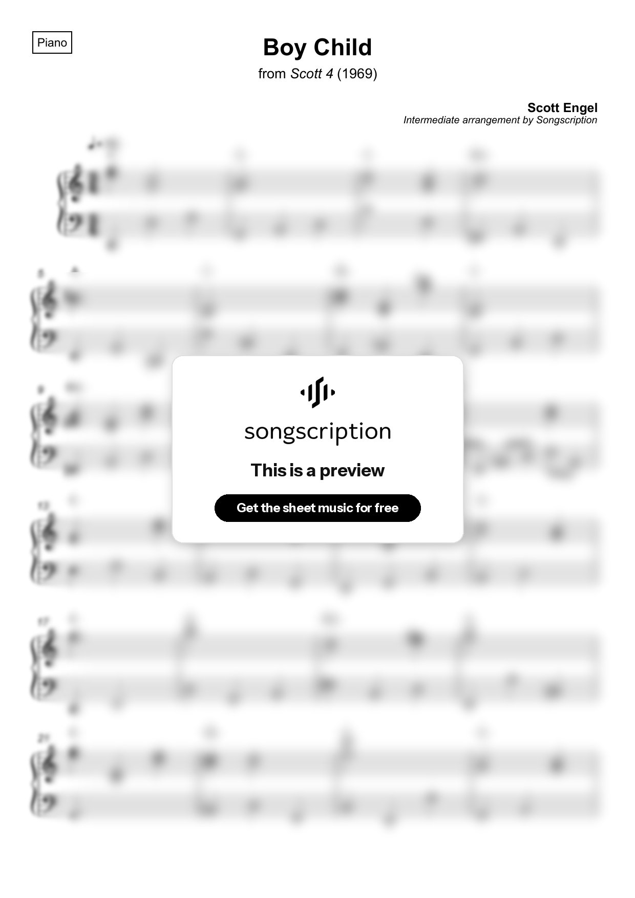 Intermediate Piano Sheet Music for "Boy Child" by Scott Engel