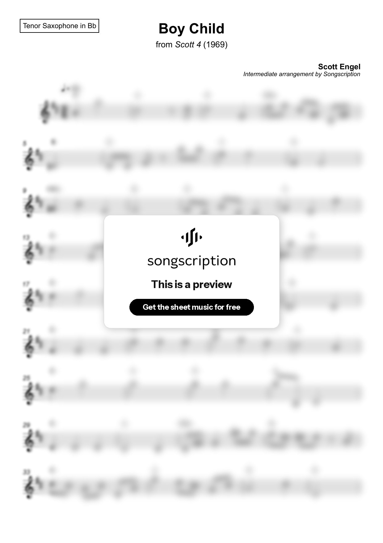 Intermediate Tenor Sax Sheet Music for "Boy Child" by Scott Engel