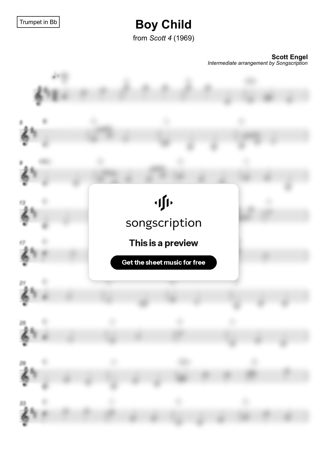 Intermediate Trumpet Sheet Music for "Boy Child" by Scott Engel