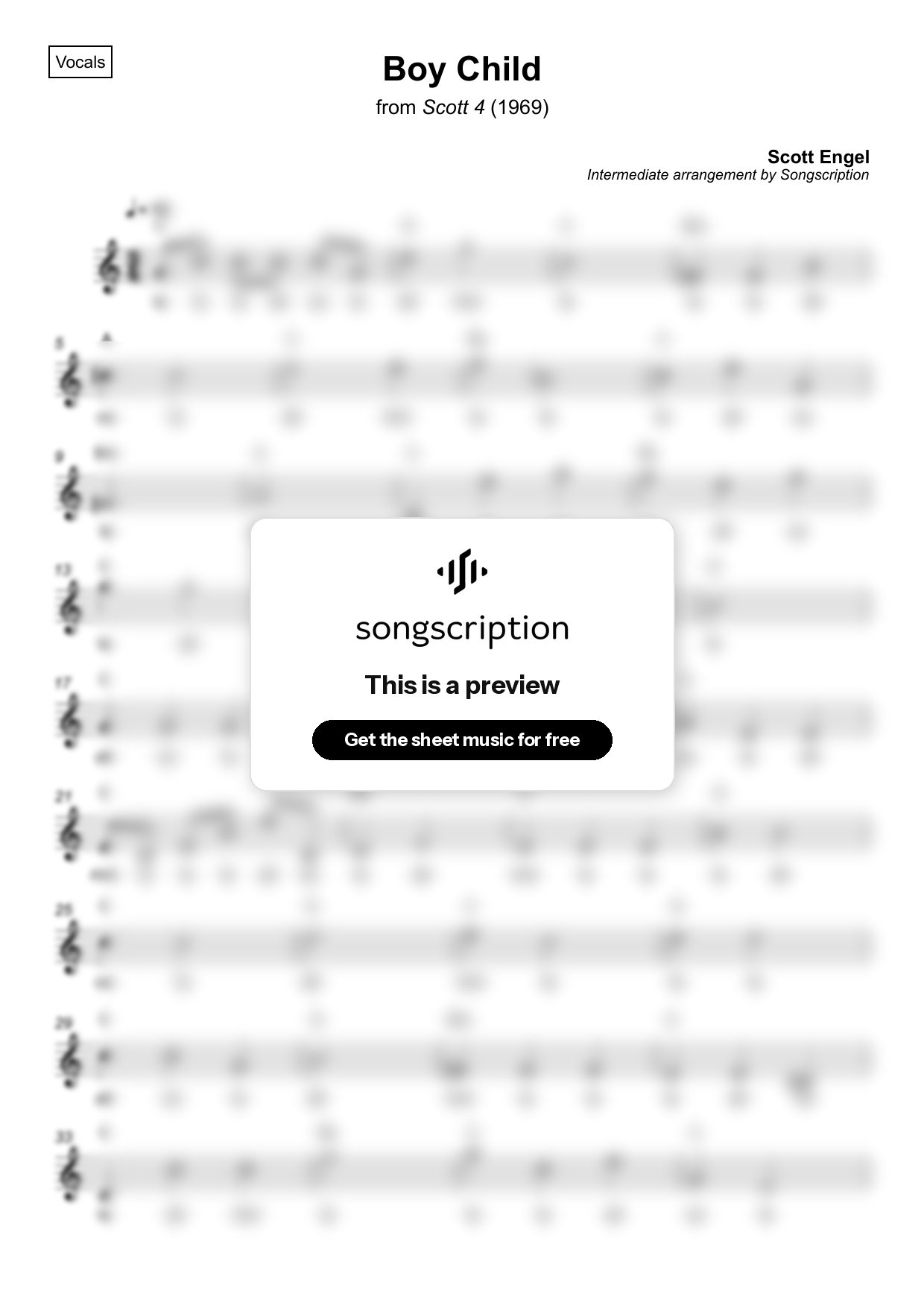 Intermediate Vocals Sheet Music for "Boy Child" by Scott Engel