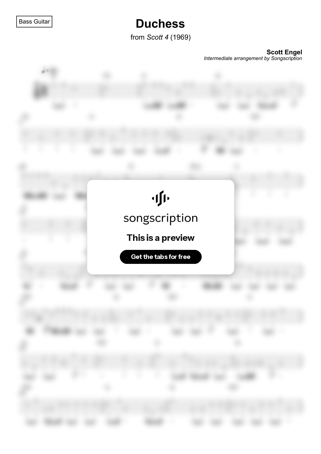 Intermediate Bass Guitar Tabs for "Duchess" by Scott Engel