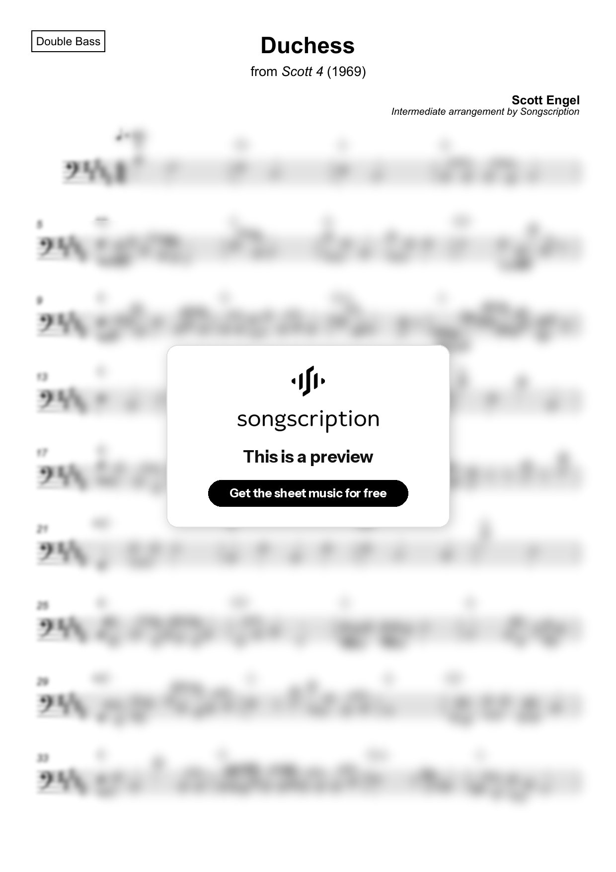 Intermediate Double Bass Sheet Music for "Duchess" by Scott Engel