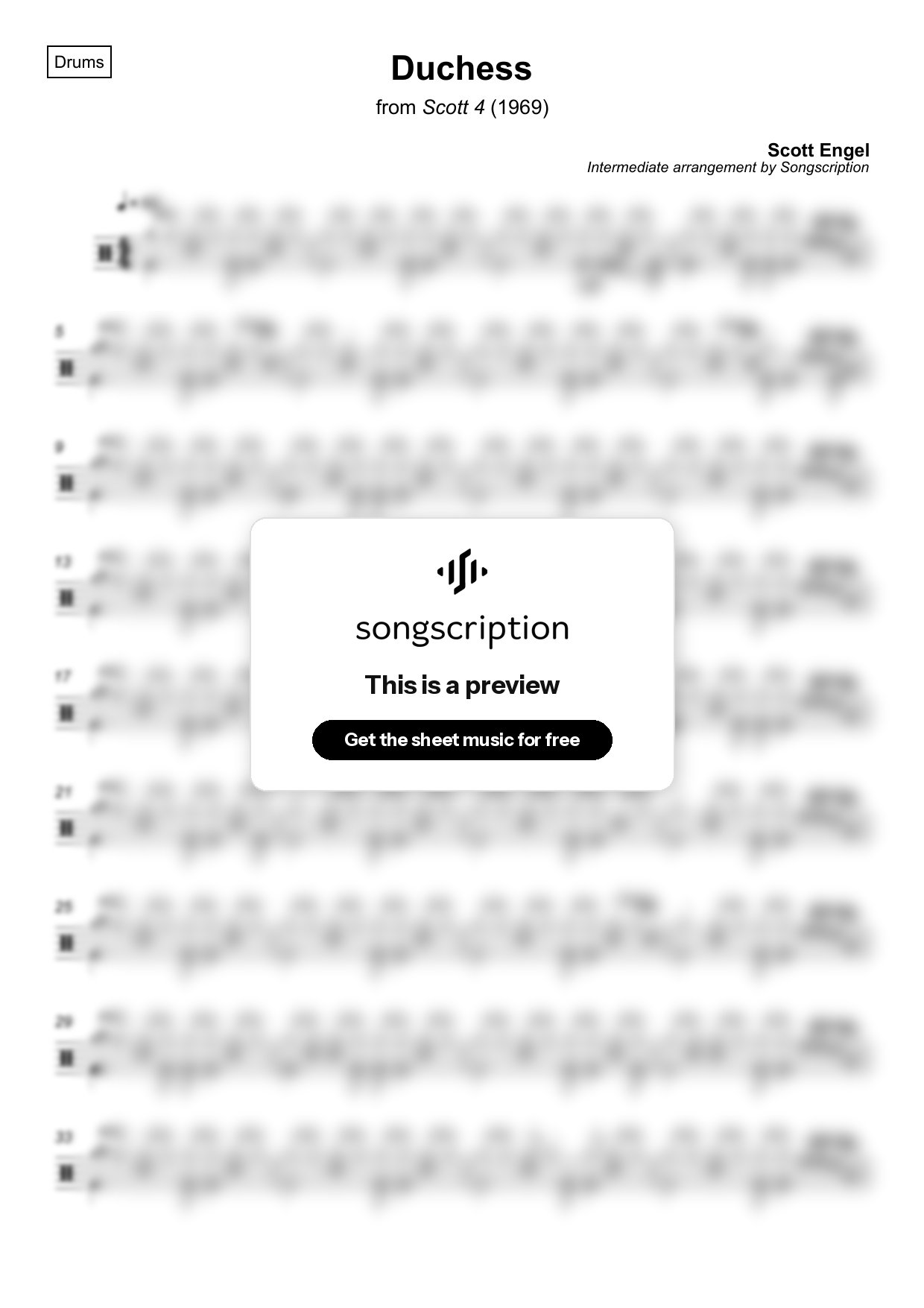 Intermediate Drums Sheet Music for "Duchess" by Scott Engel