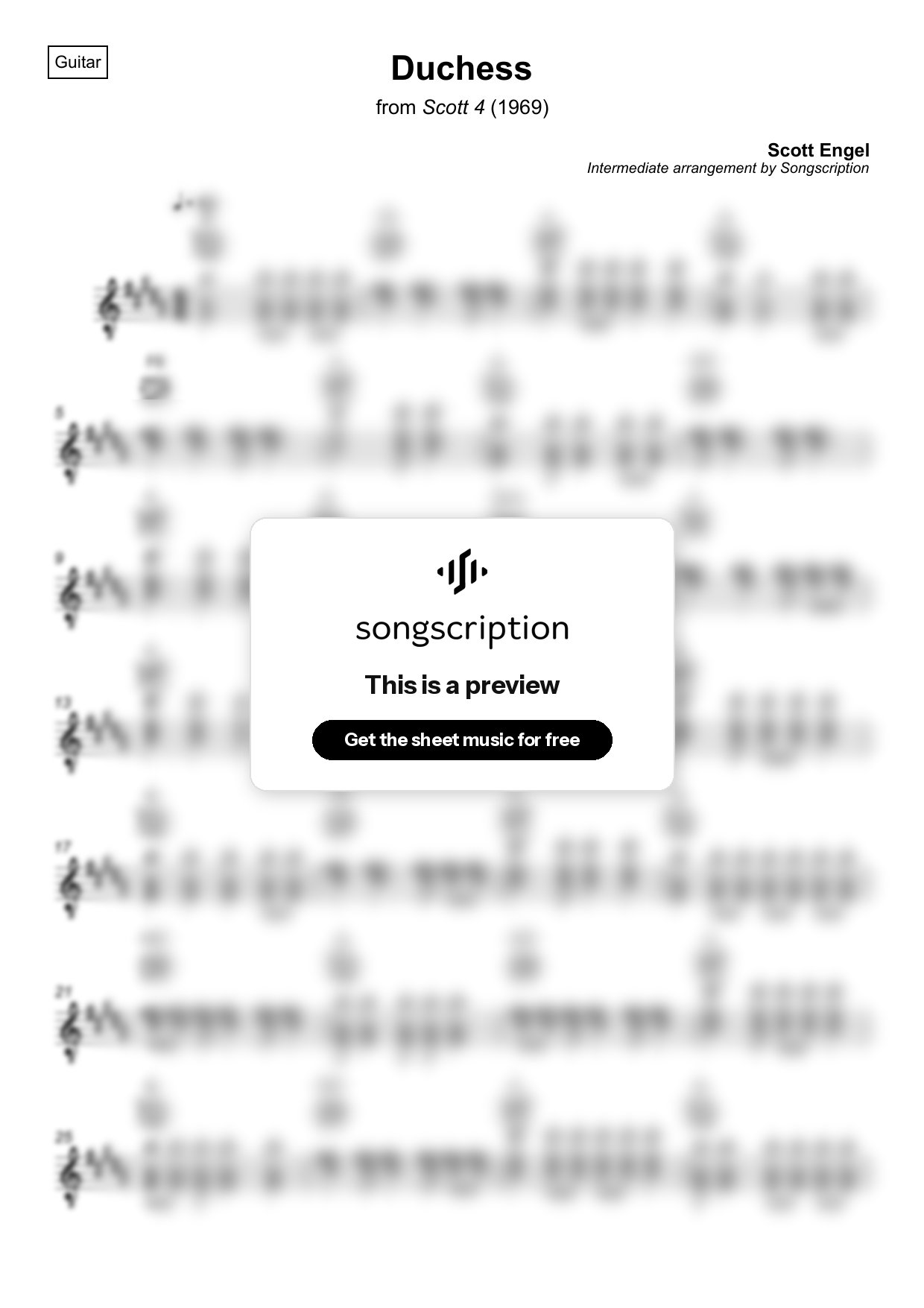 Intermediate Acoustic Guitar Sheet Music for "Duchess" by Scott Engel