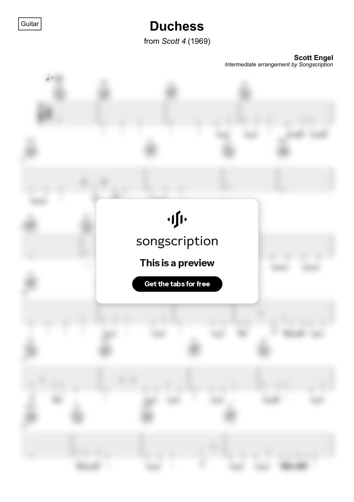 Intermediate Acoustic Guitar Tabs for "Duchess" by Scott Engel