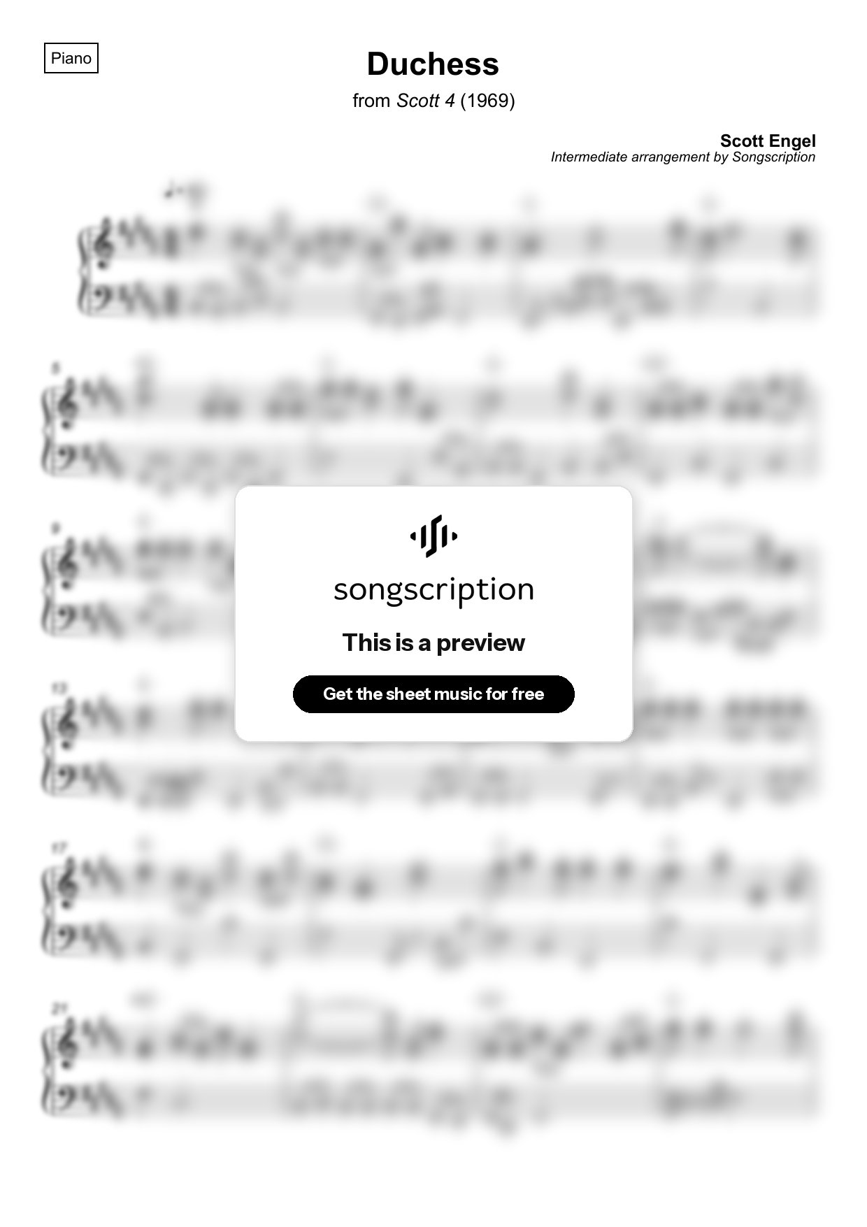 Intermediate Piano Sheet Music for "Duchess" by Scott Engel
