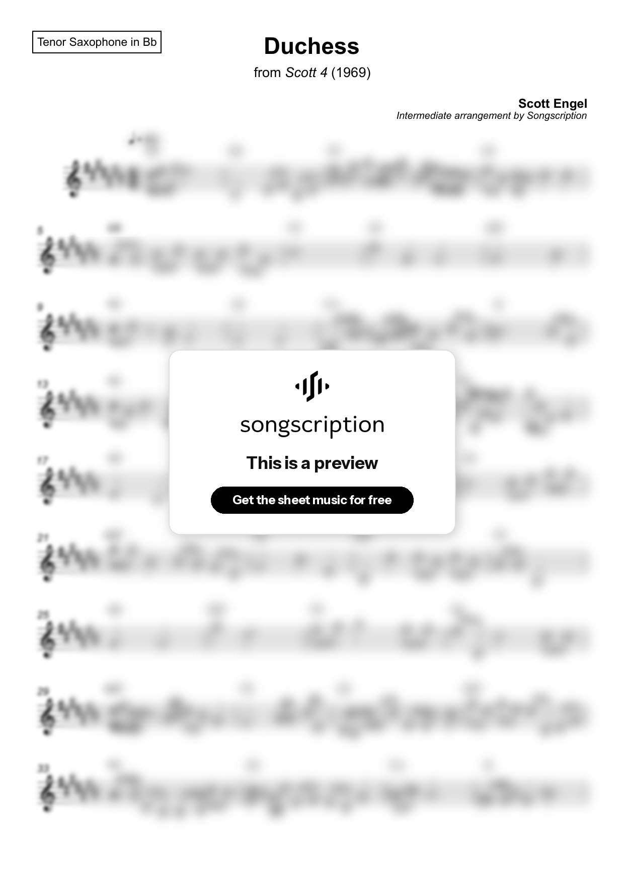 Intermediate Tenor Sax Sheet Music for "Duchess" by Scott Engel