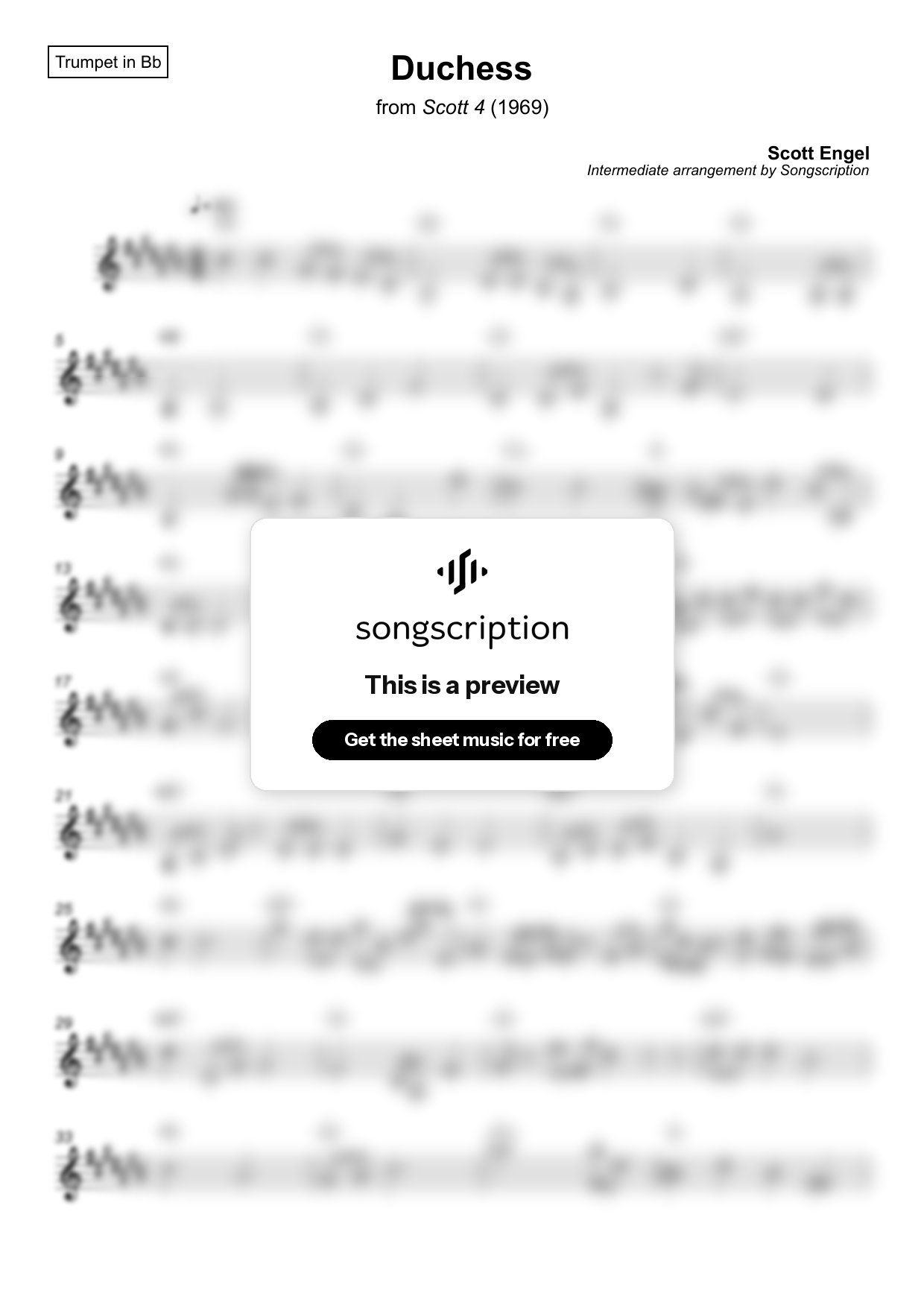 Intermediate Trumpet Sheet Music for "Duchess" by Scott Engel