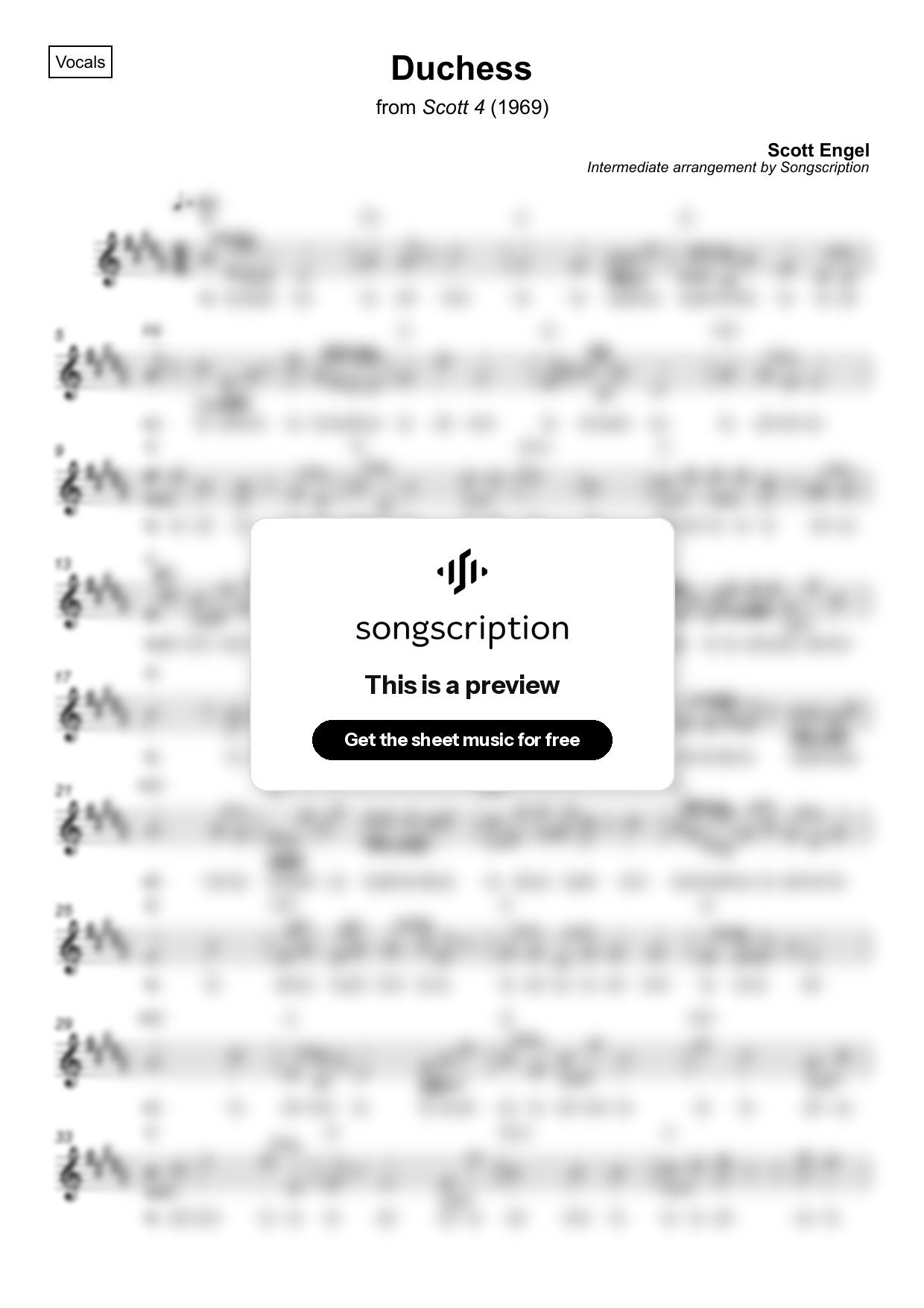 Intermediate Vocals Sheet Music for "Duchess" by Scott Engel