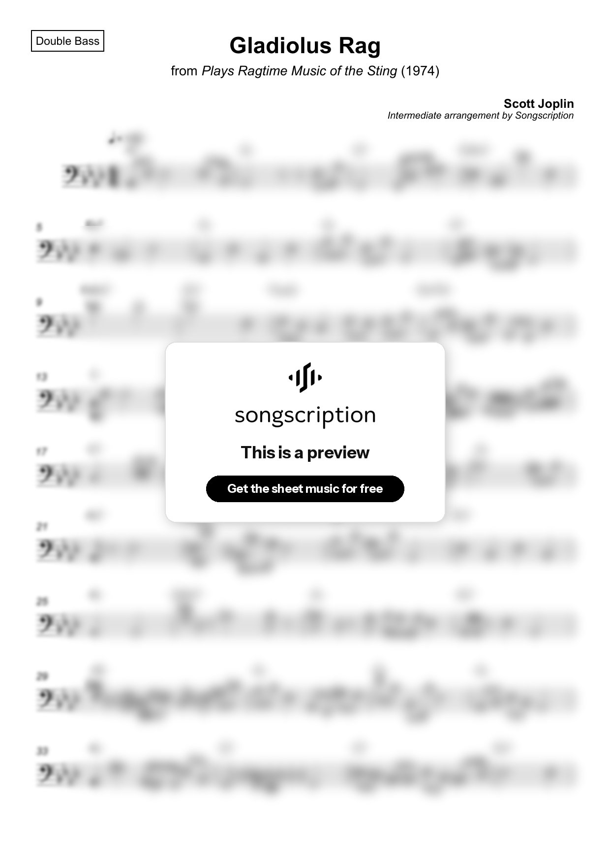 Intermediate Double Bass Sheet Music for "Gladiolus Rag" by Scott Joplin