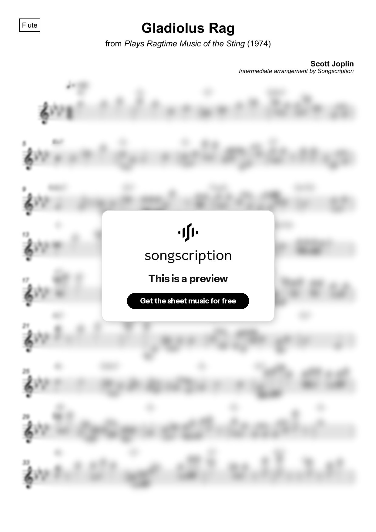 Intermediate Flute Sheet Music for "Gladiolus Rag" by Scott Joplin