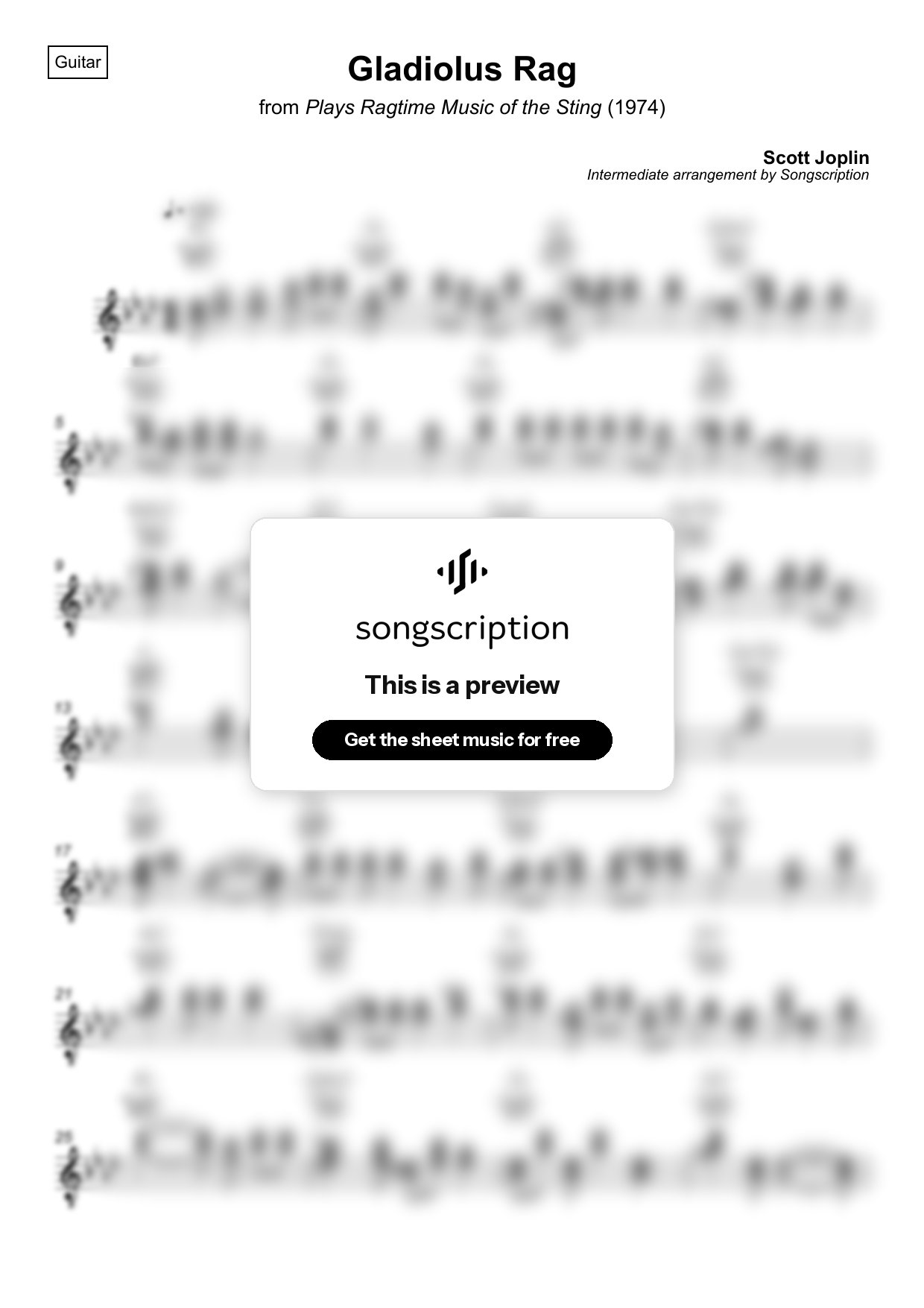 Intermediate Acoustic Guitar Sheet Music for "Gladiolus Rag" by Scott Joplin