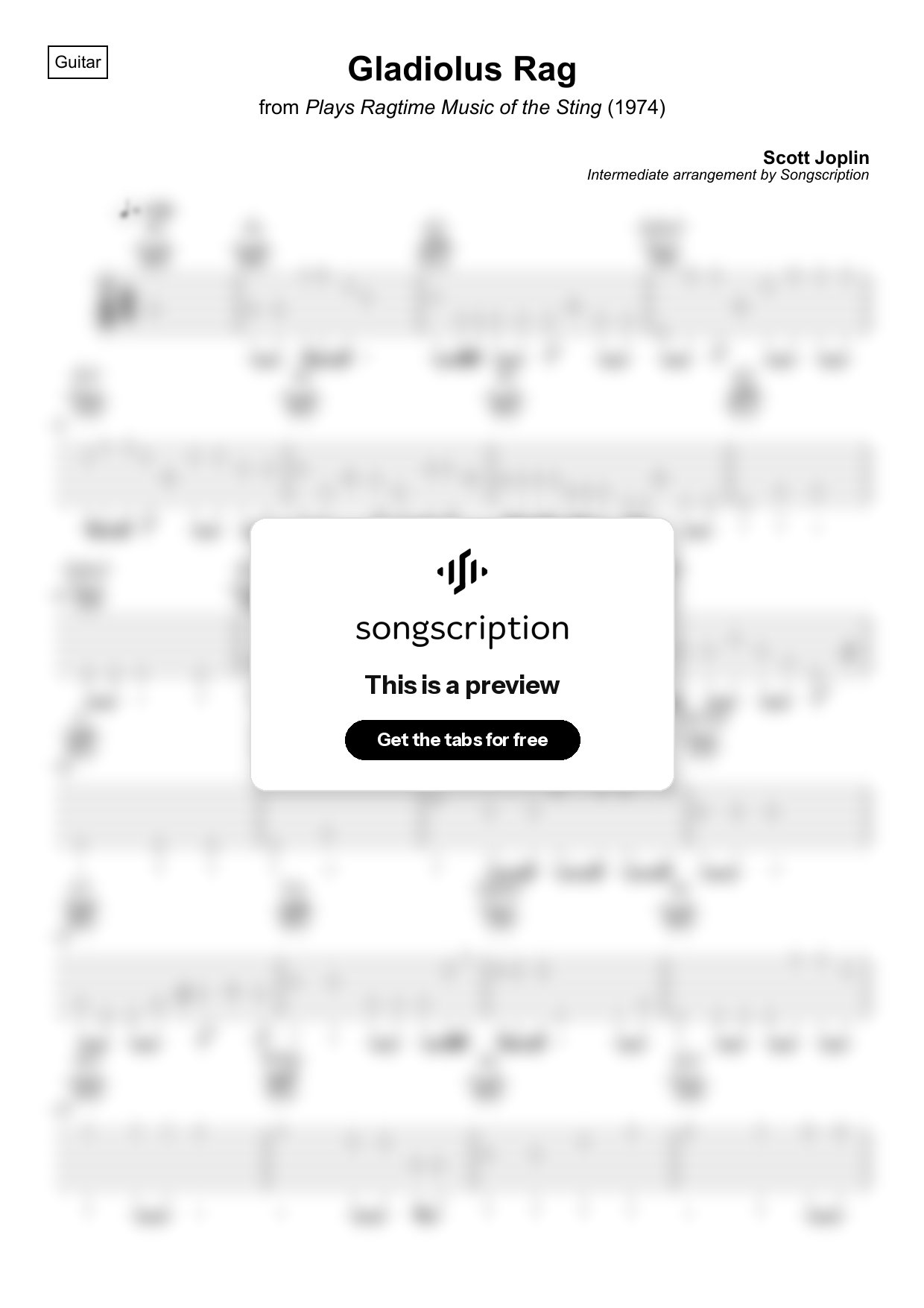 Intermediate Acoustic Guitar Tabs for "Gladiolus Rag" by Scott Joplin