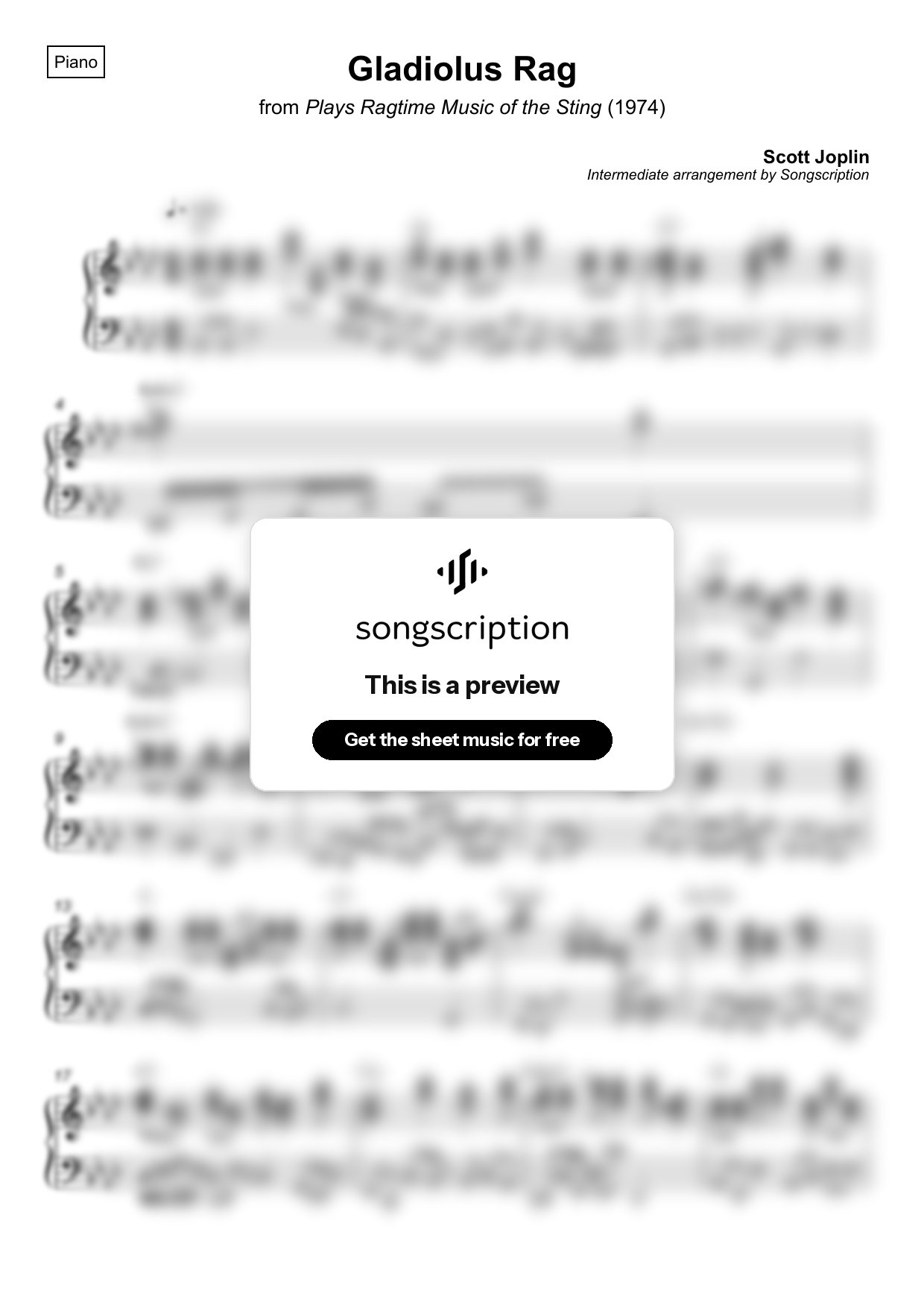 Intermediate Piano Sheet Music for "Gladiolus Rag" by Scott Joplin