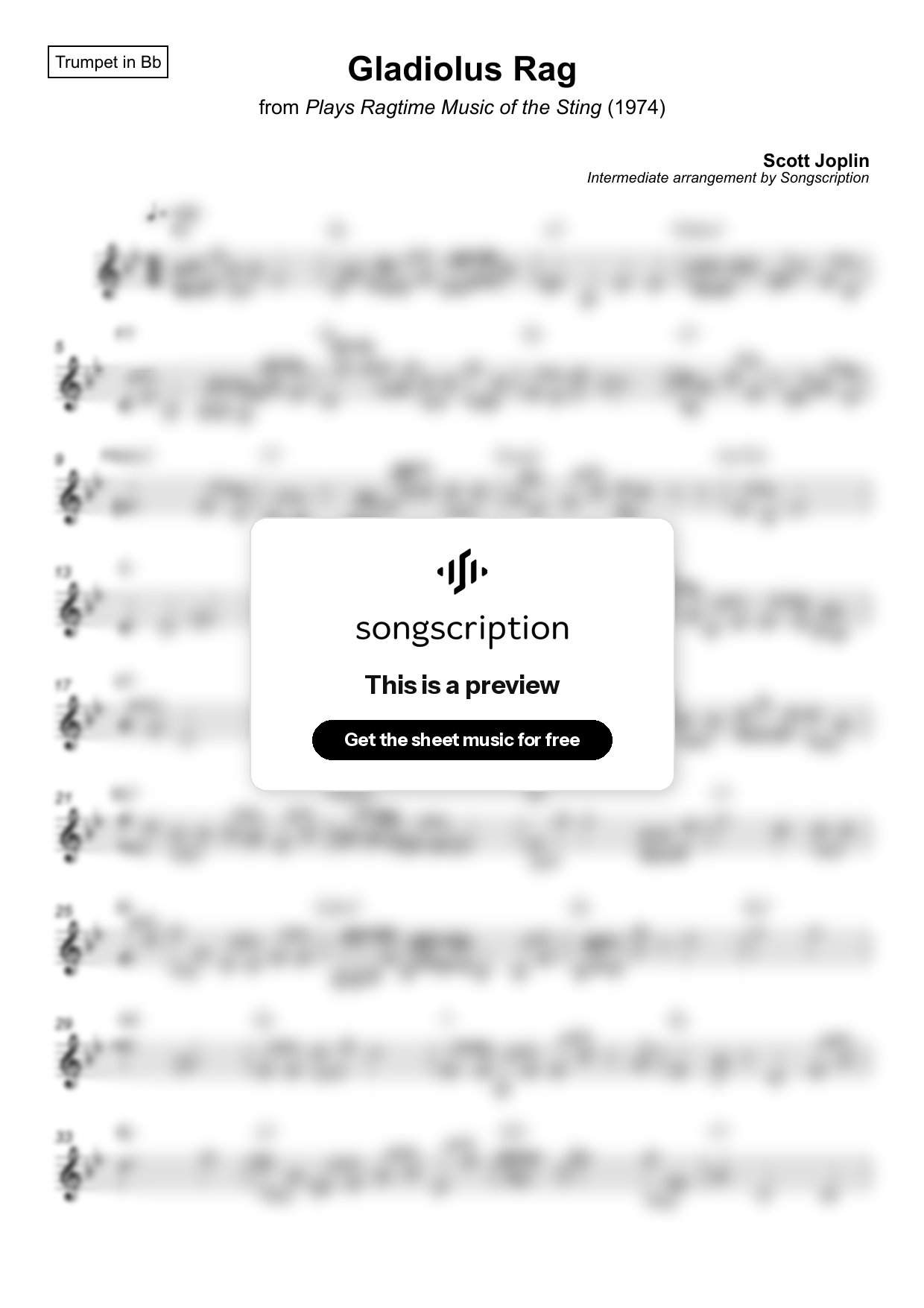 Intermediate Trumpet Sheet Music for "Gladiolus Rag" by Scott Joplin