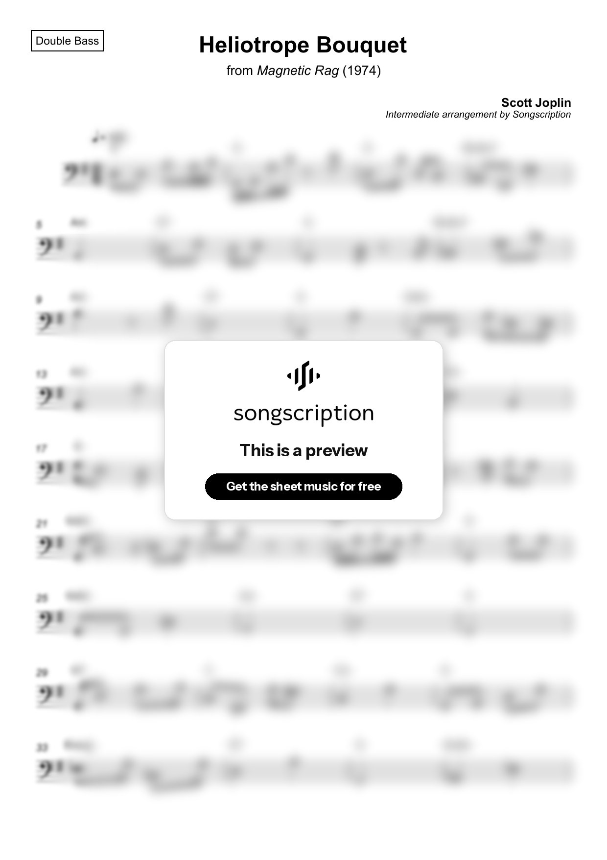 Intermediate Double Bass Sheet Music for "Heliotrope Bouquet" by Scott Joplin