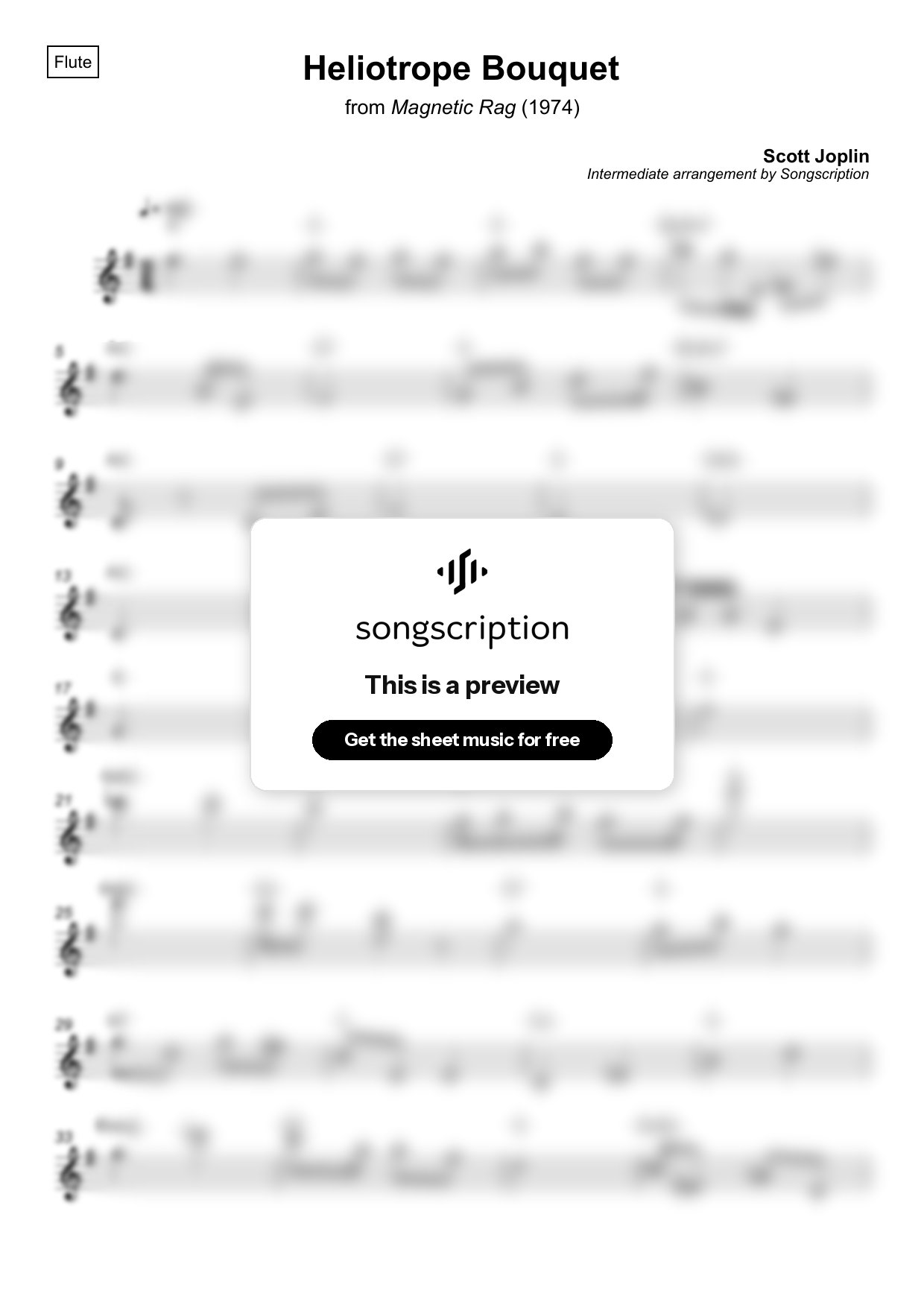 Intermediate Flute Sheet Music for "Heliotrope Bouquet" by Scott Joplin