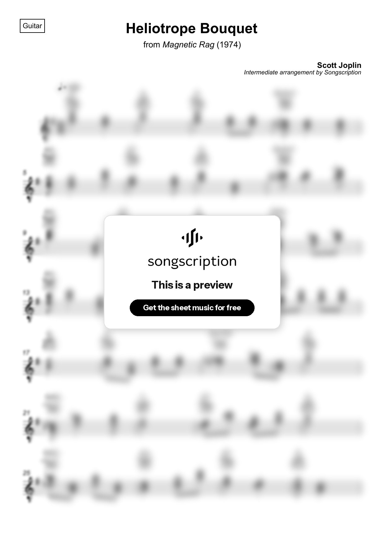 Intermediate Acoustic Guitar Sheet Music for "Heliotrope Bouquet" by Scott Joplin
