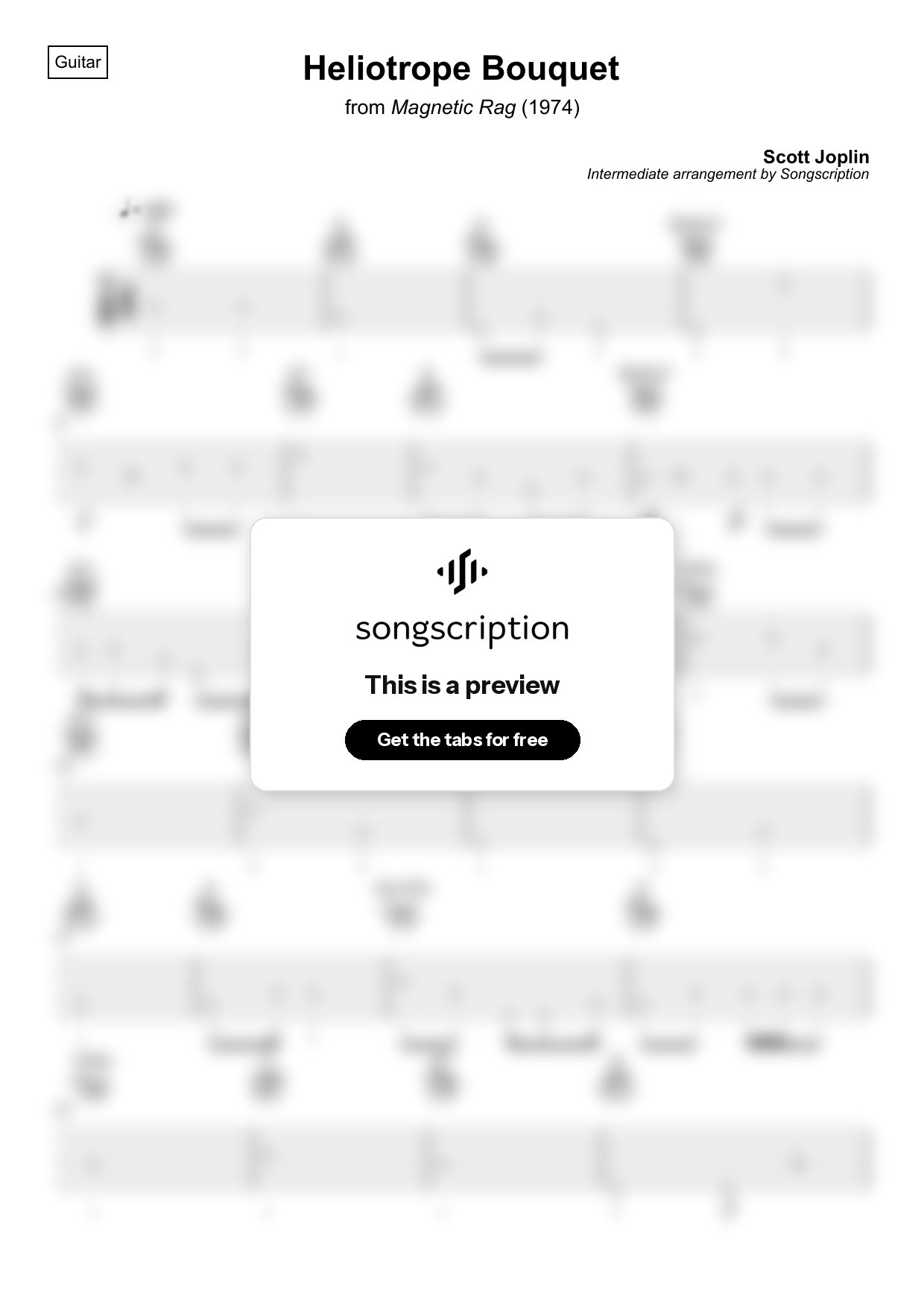 Intermediate Acoustic Guitar Tabs for "Heliotrope Bouquet" by Scott Joplin