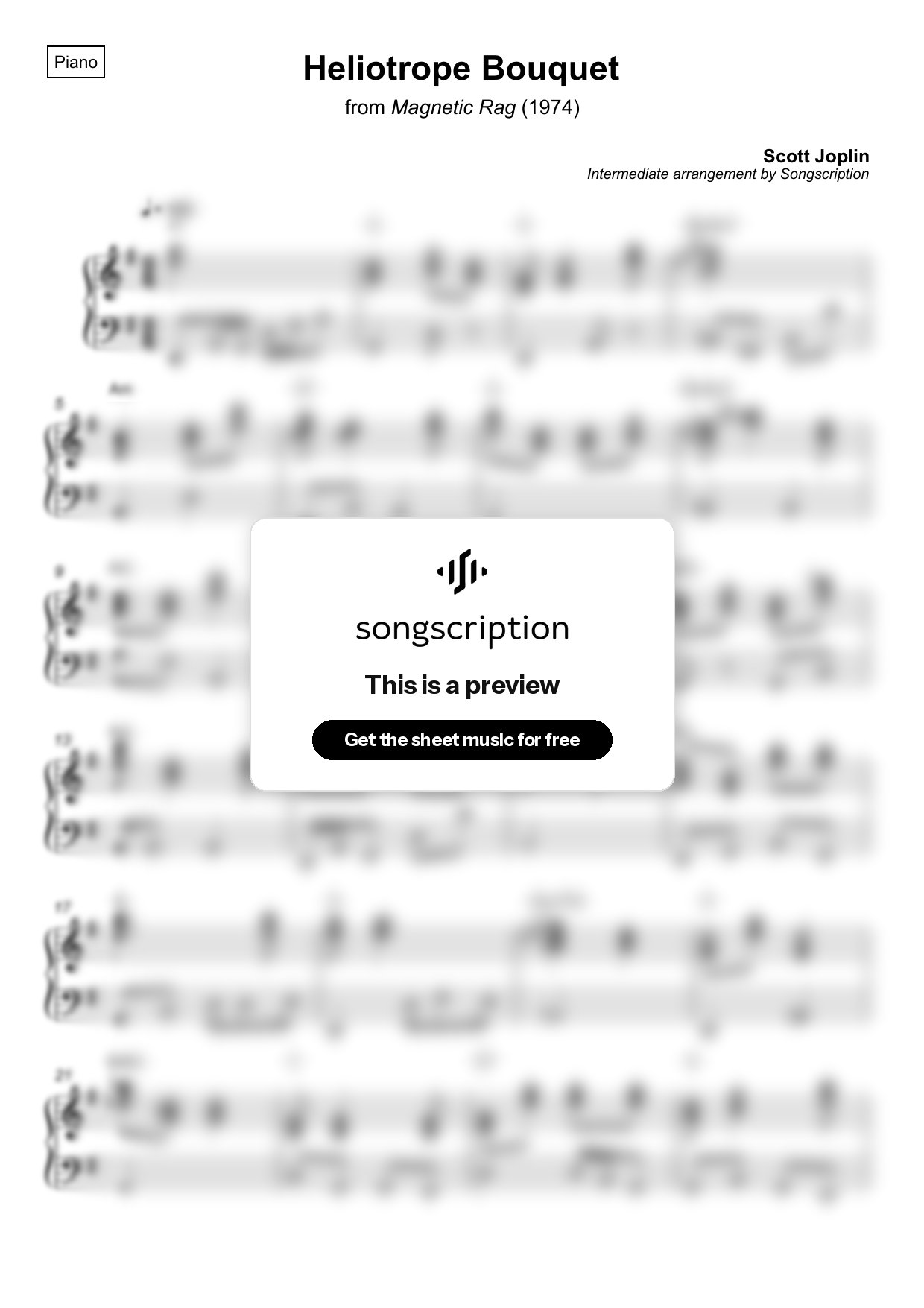 Intermediate Piano Sheet Music for "Heliotrope Bouquet" by Scott Joplin