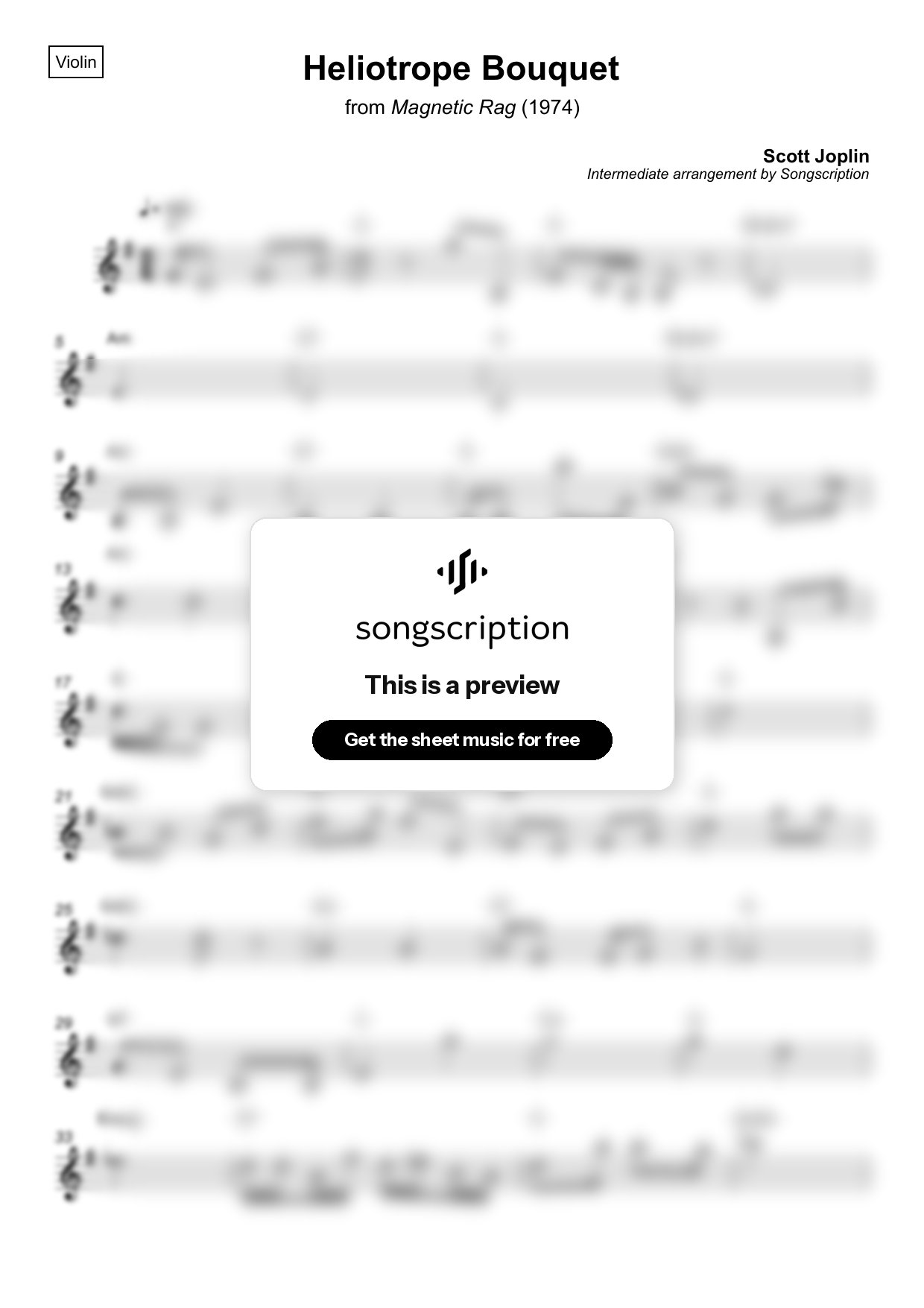 Intermediate Violin Sheet Music for "Heliotrope Bouquet" by Scott Joplin