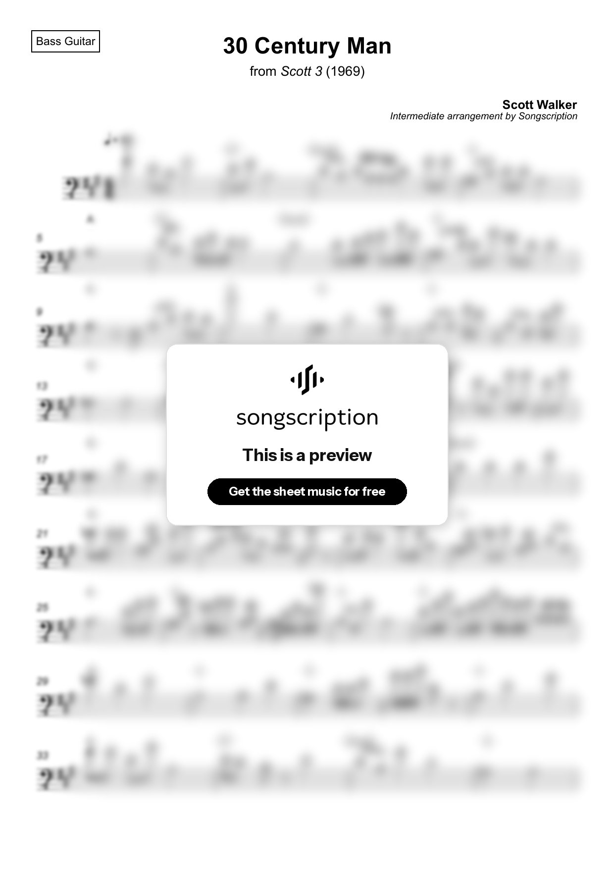 Intermediate Bass Guitar Sheet Music for "30 Century Man" by Scott Walker