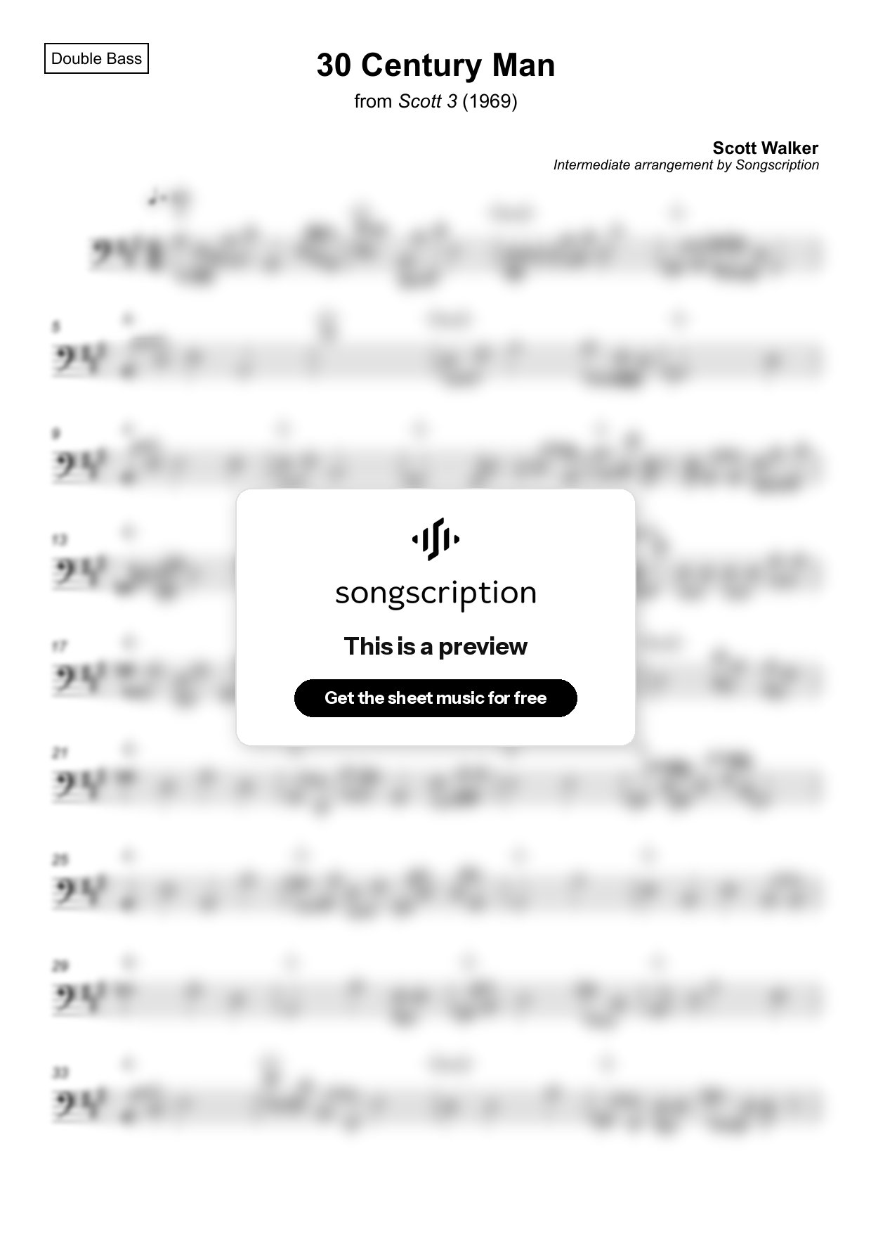 Intermediate Double Bass Sheet Music for "30 Century Man" by Scott Walker