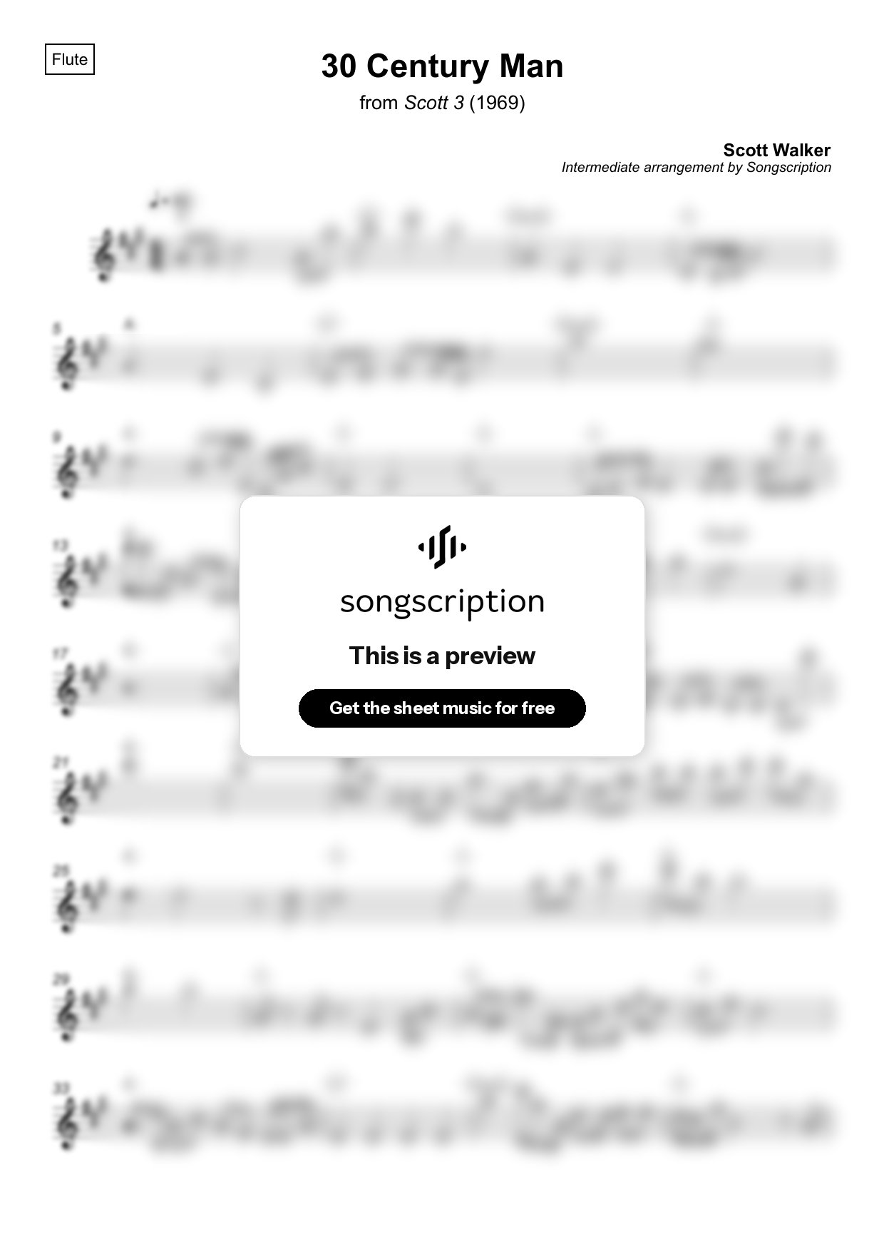 Intermediate Flute Sheet Music for "30 Century Man" by Scott Walker