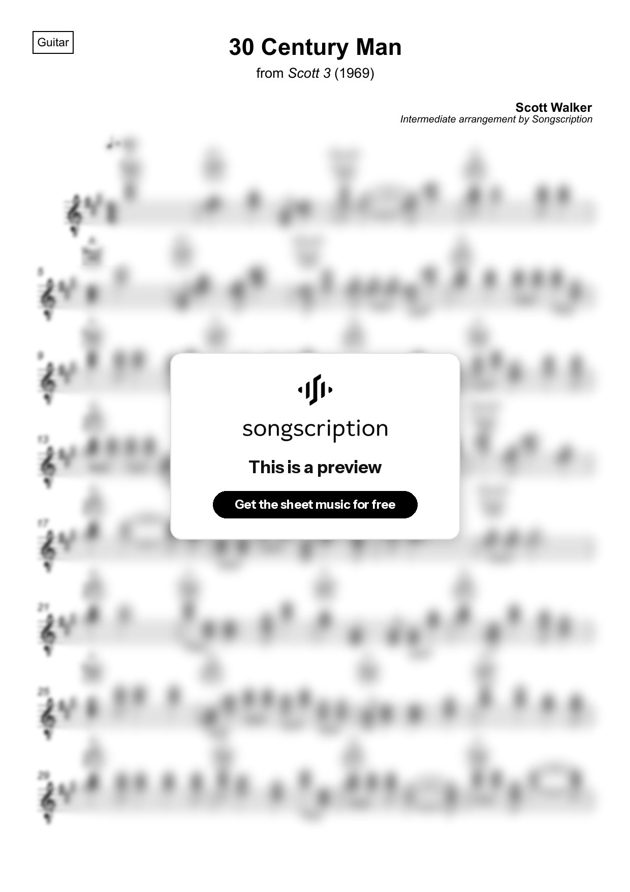 Intermediate Acoustic Guitar Sheet Music for "30 Century Man" by Scott Walker