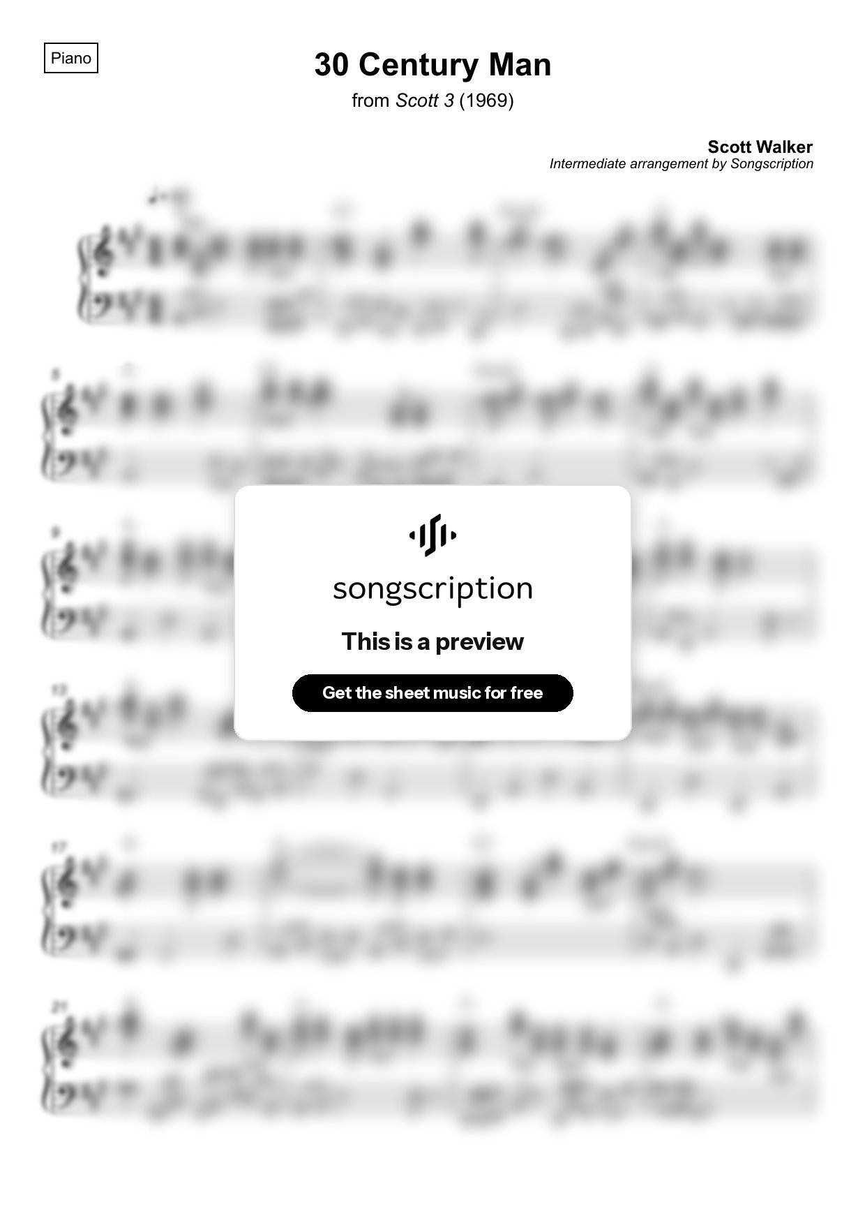 Intermediate Piano Sheet Music for "30 Century Man" by Scott Walker