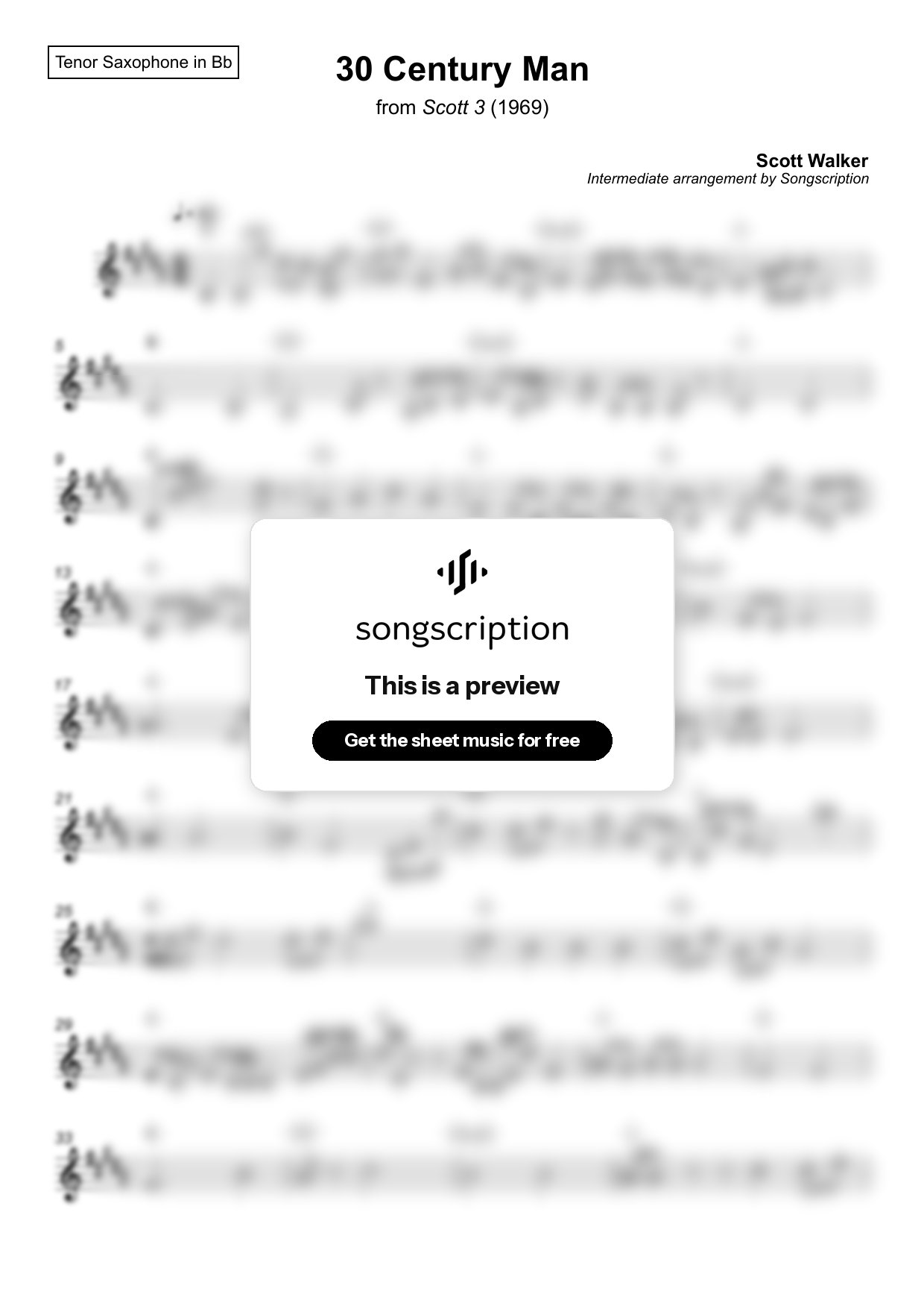 Intermediate Tenor Sax Sheet Music for "30 Century Man" by Scott Walker