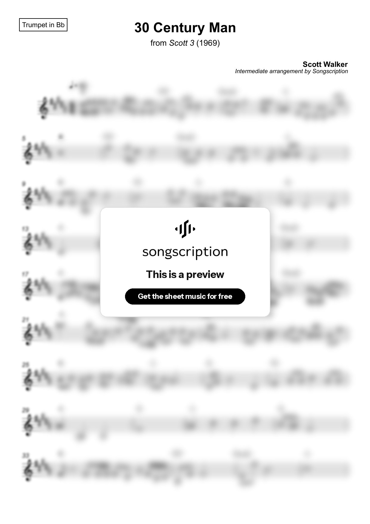 Intermediate Trumpet Sheet Music for "30 Century Man" by Scott Walker