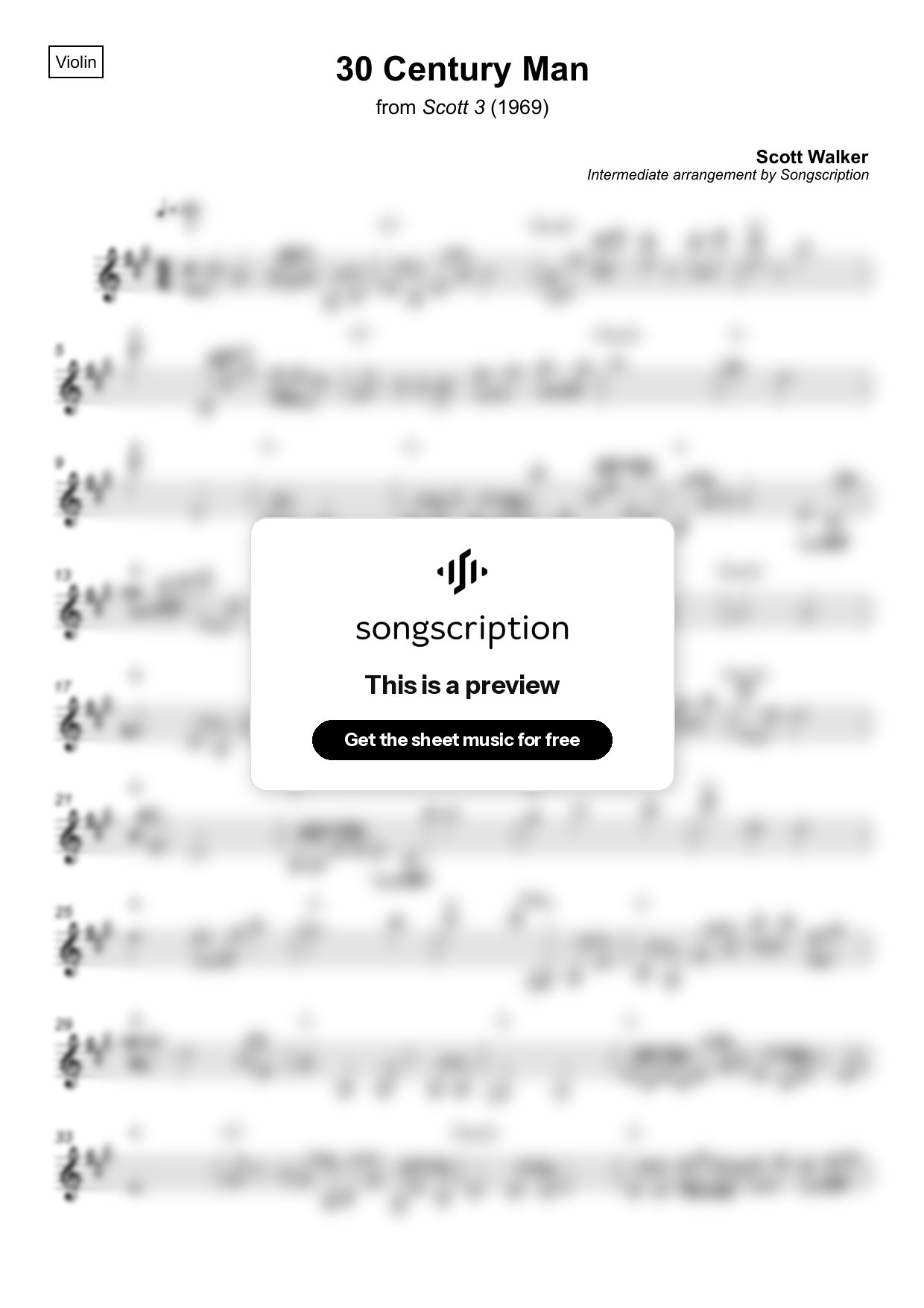 Intermediate Violin Sheet Music for "30 Century Man" by Scott Walker