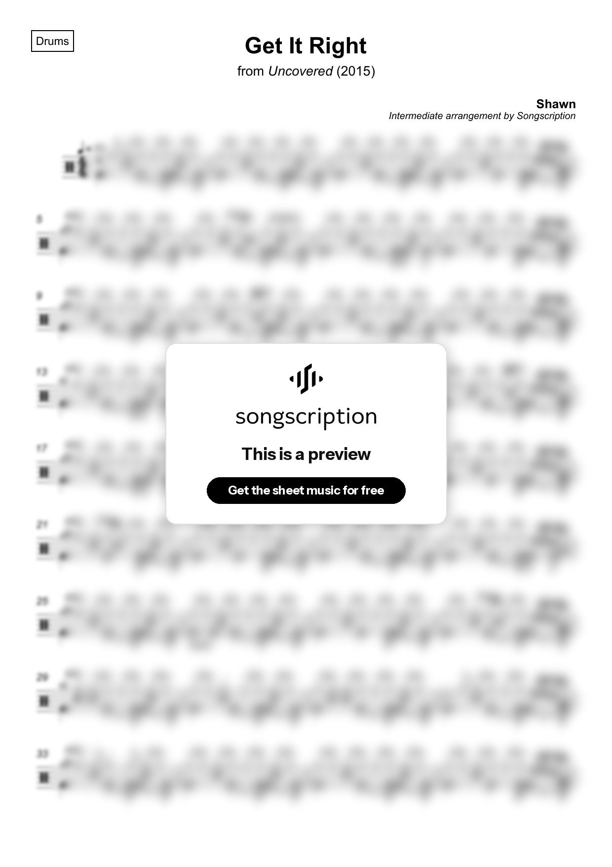Intermediate Drums Sheet Music for "Get It Right" by Shawn
