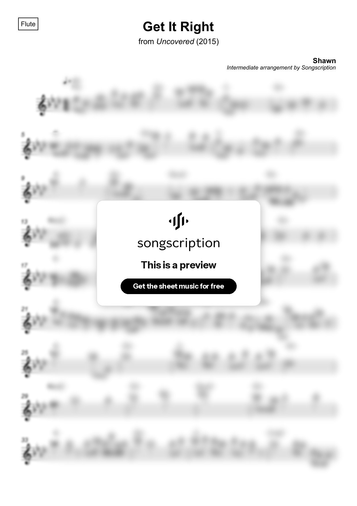 Intermediate Flute Sheet Music for "Get It Right" by Shawn
