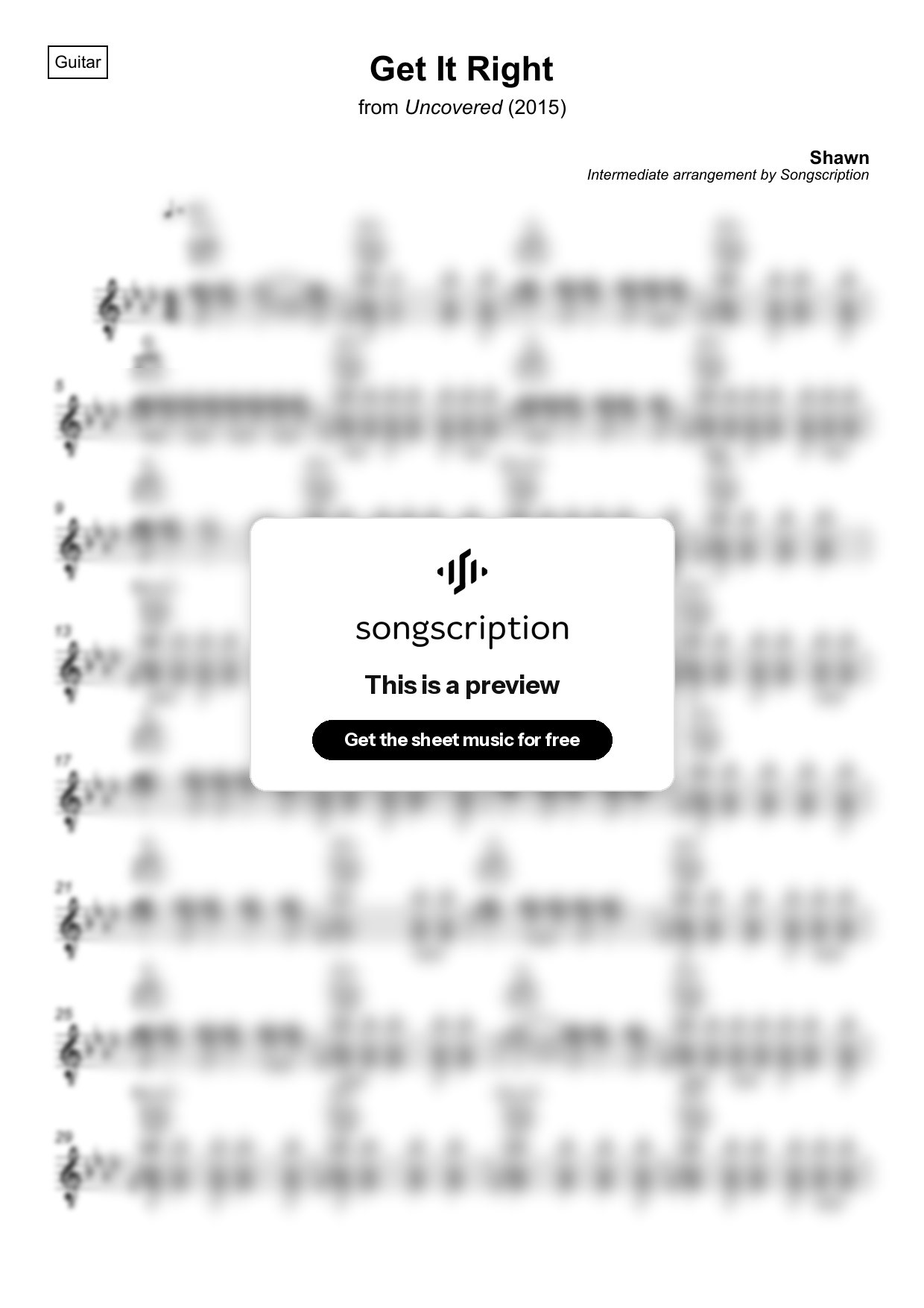 Intermediate Acoustic Guitar Sheet Music for "Get It Right" by Shawn