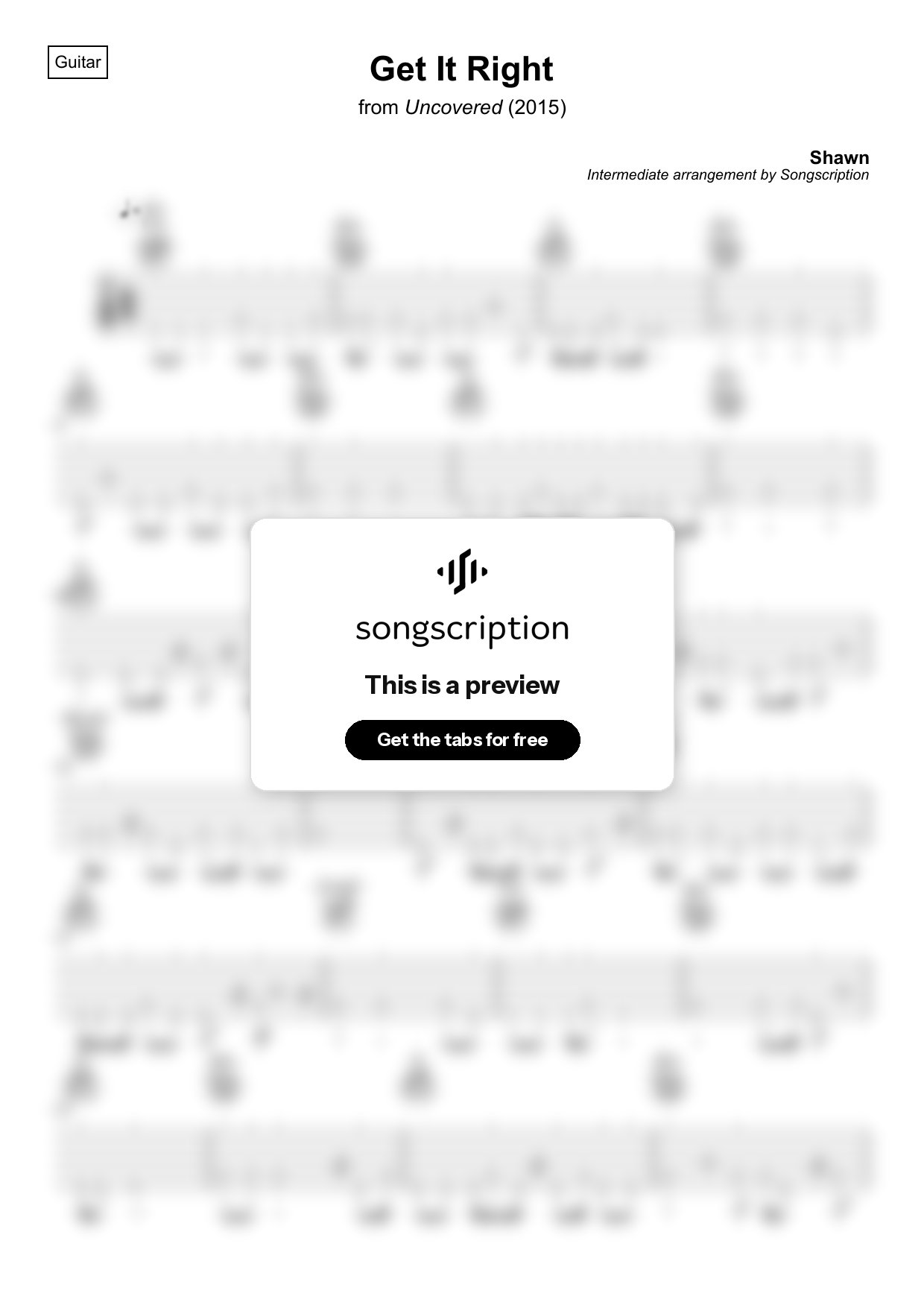 Intermediate Acoustic Guitar Tabs for "Get It Right" by Shawn