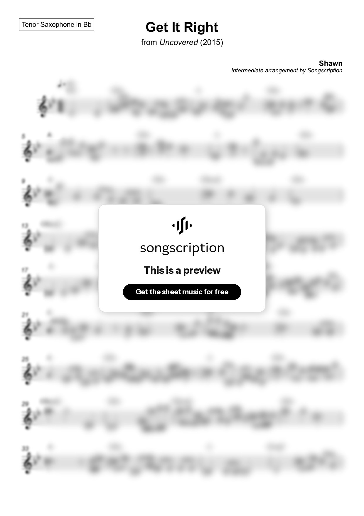 Intermediate Tenor Sax Sheet Music for "Get It Right" by Shawn