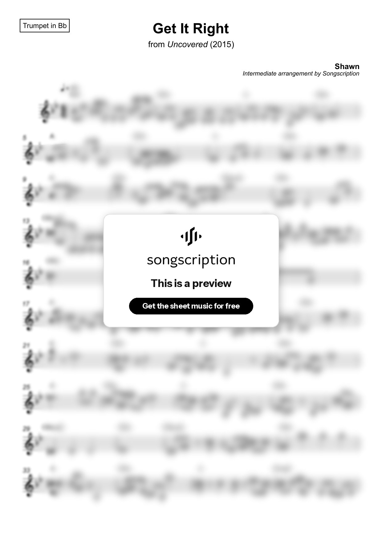 Intermediate Trumpet Sheet Music for "Get It Right" by Shawn