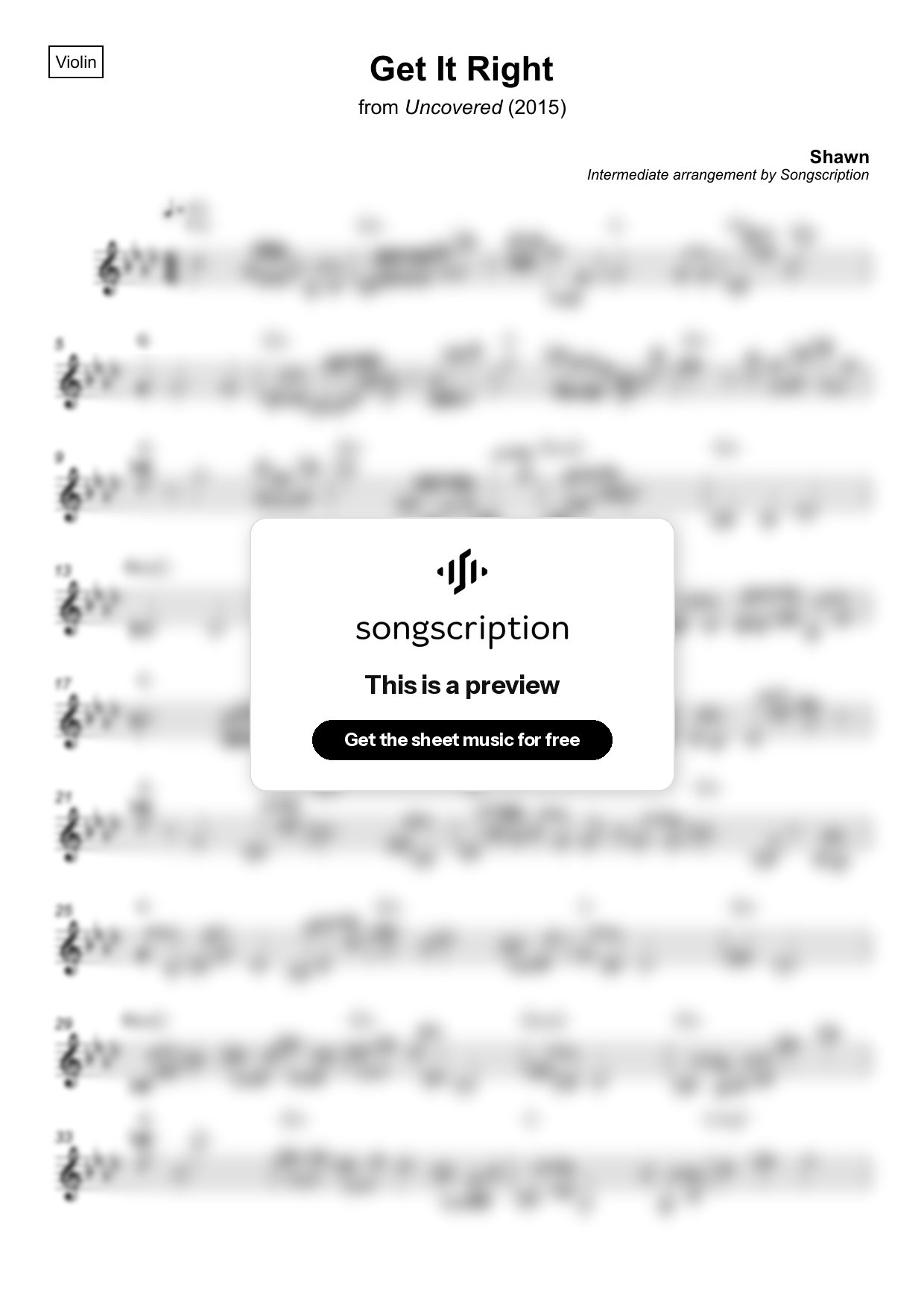 Intermediate Violin Sheet Music for "Get It Right" by Shawn