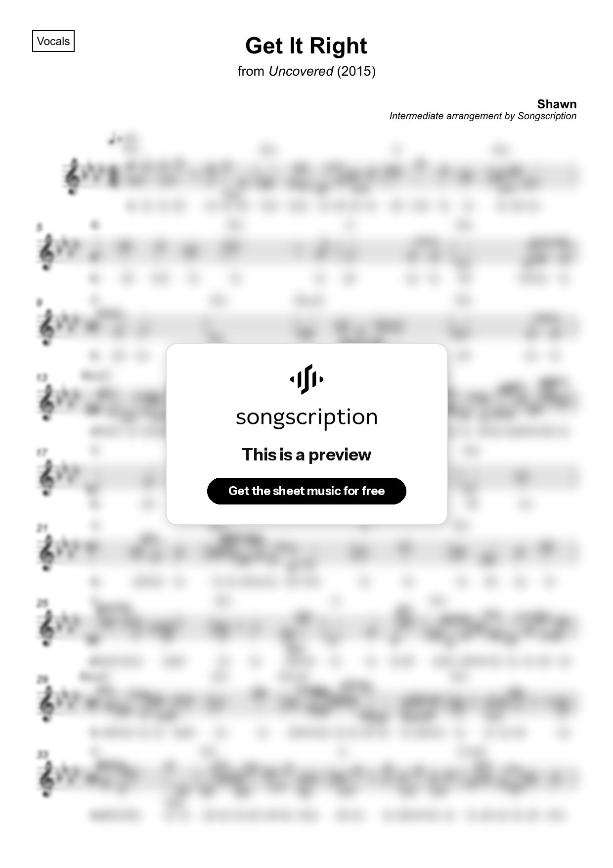 Intermediate Vocals Sheet Music for "Get It Right" by Shawn