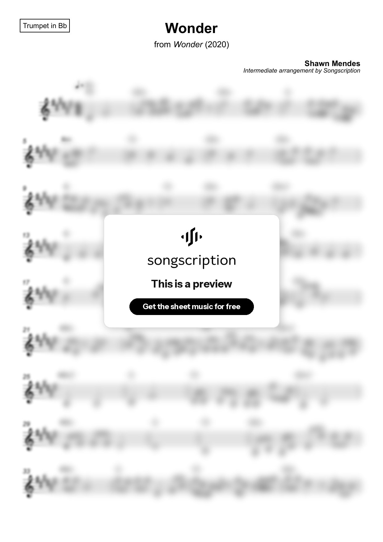 Intermediate Trumpet Sheet Music for "Wonder" by Shawn Mendes