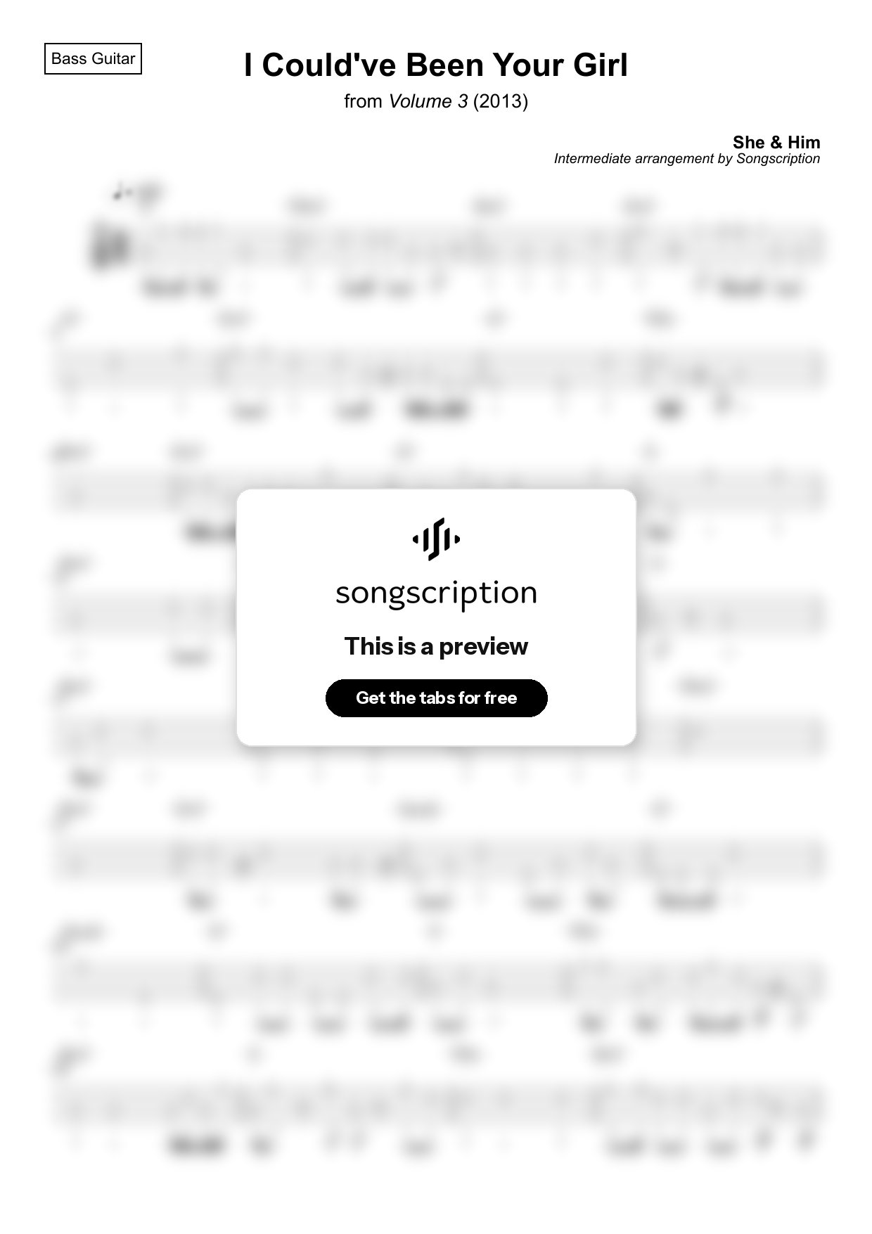 Intermediate Bass Guitar Tabs for "I Could've Been Your Girl" by She & Him