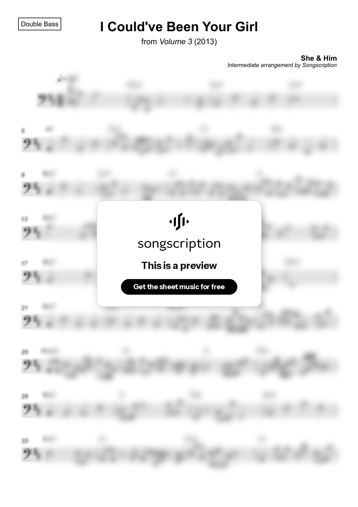 Intermediate Double Bass Sheet Music for "I Could've Been Your Girl" by She & Him