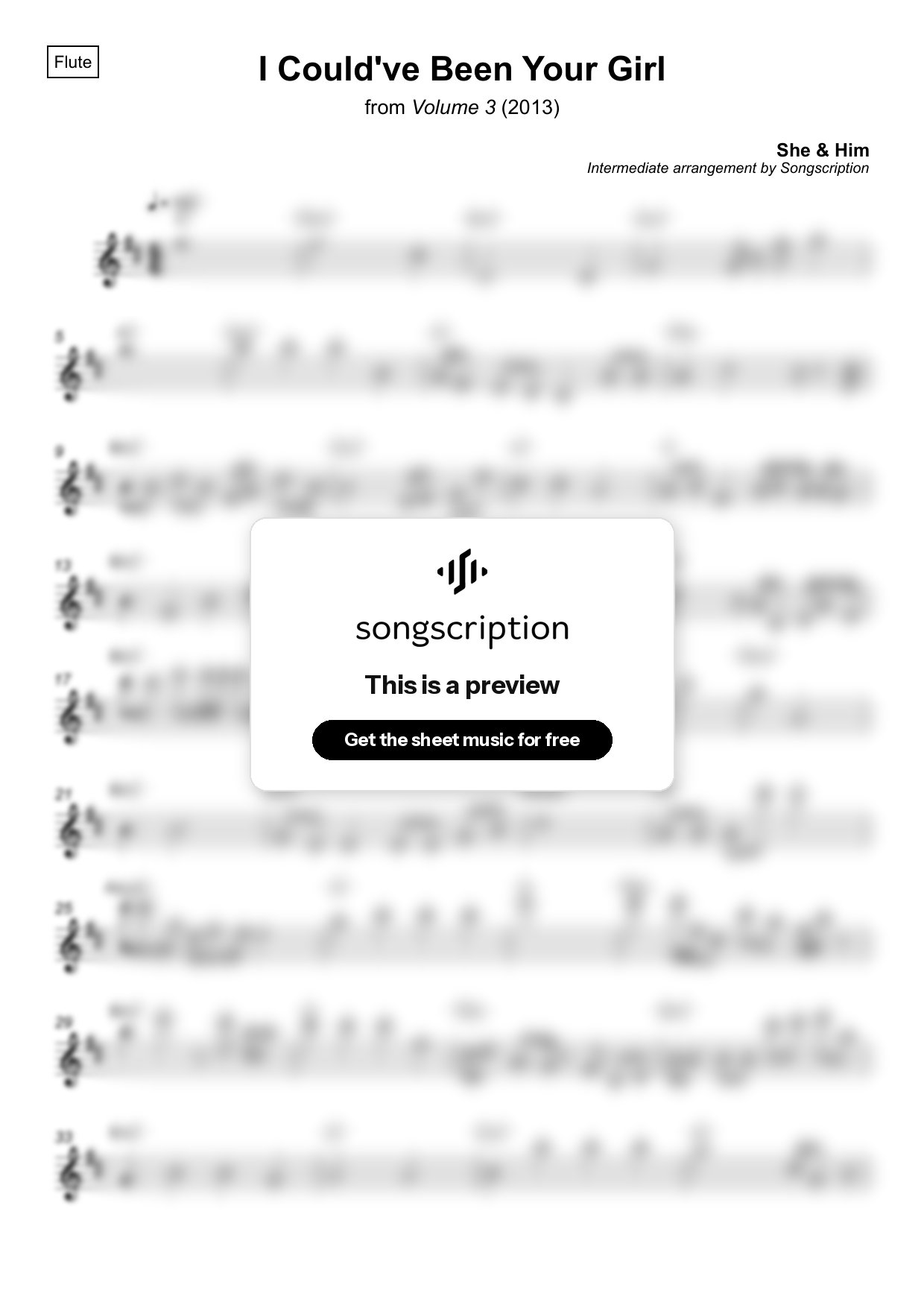 Intermediate Flute Sheet Music for "I Could've Been Your Girl" by She & Him
